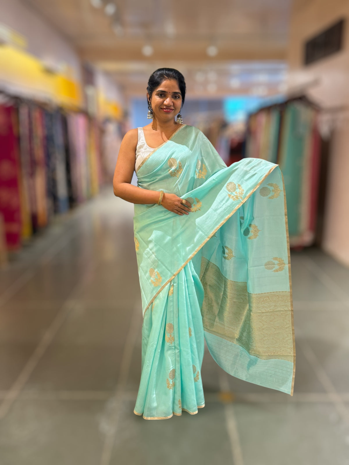 Pastel Blue Borderless Poona Silk Saree