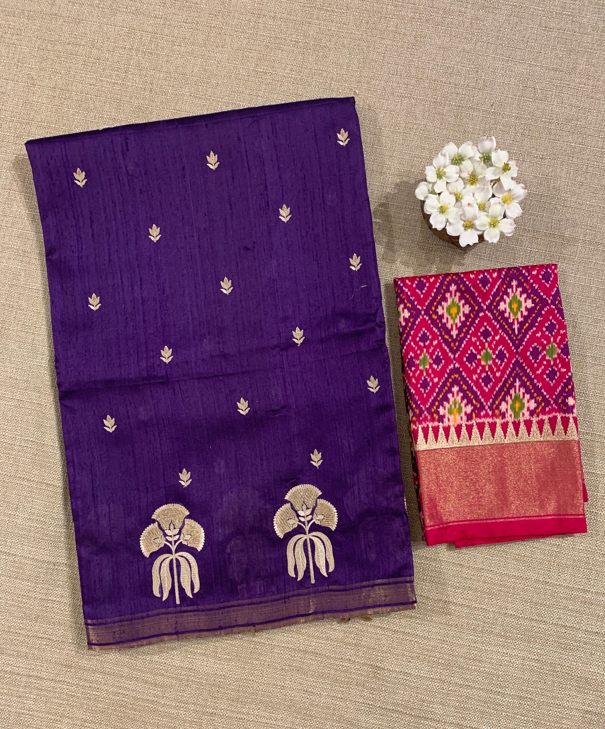 Violet Pure Handloom Raw Silk Saree