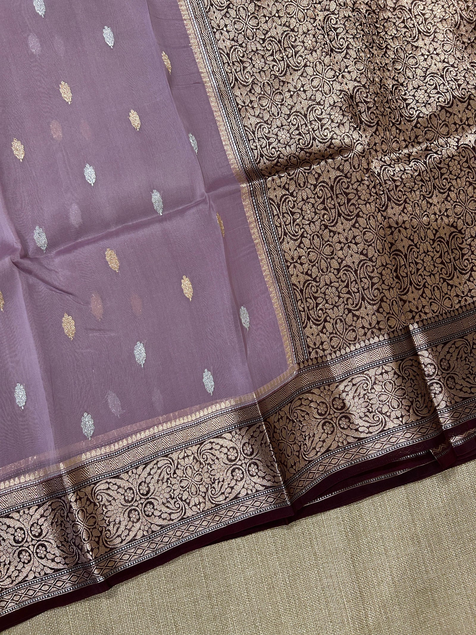 Mauve & Wine Combo Pure Handloom premium Kora Banarasi Saree
