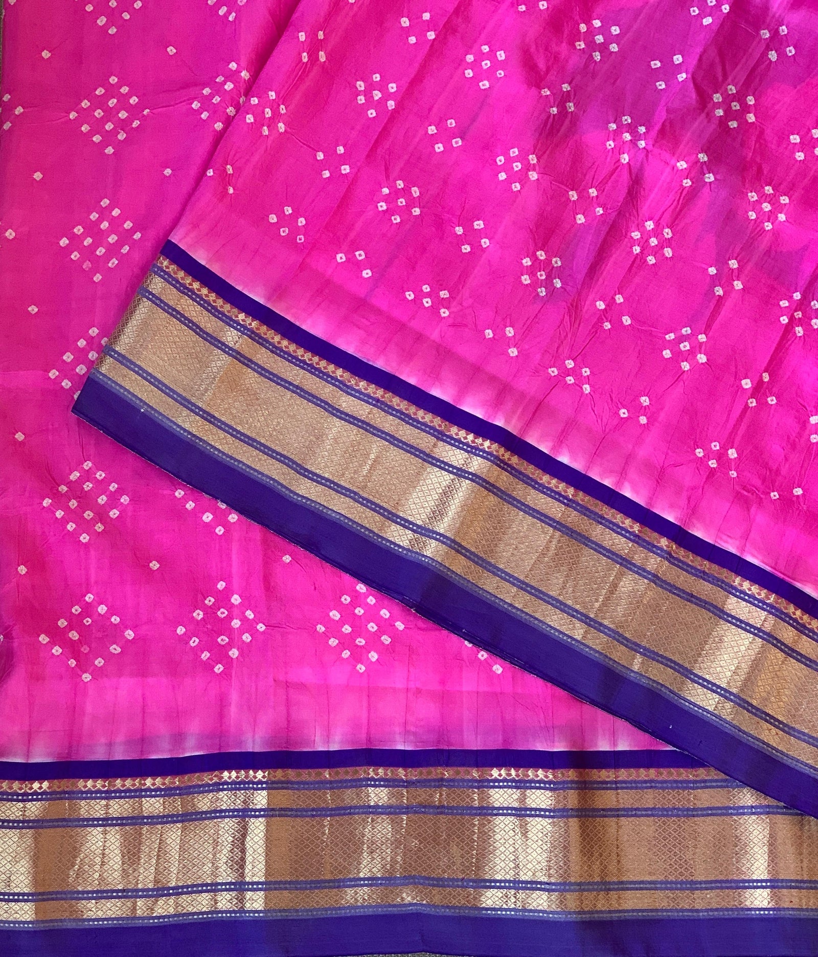 Lotus Pink Pure handloom Bandhini paithani saree