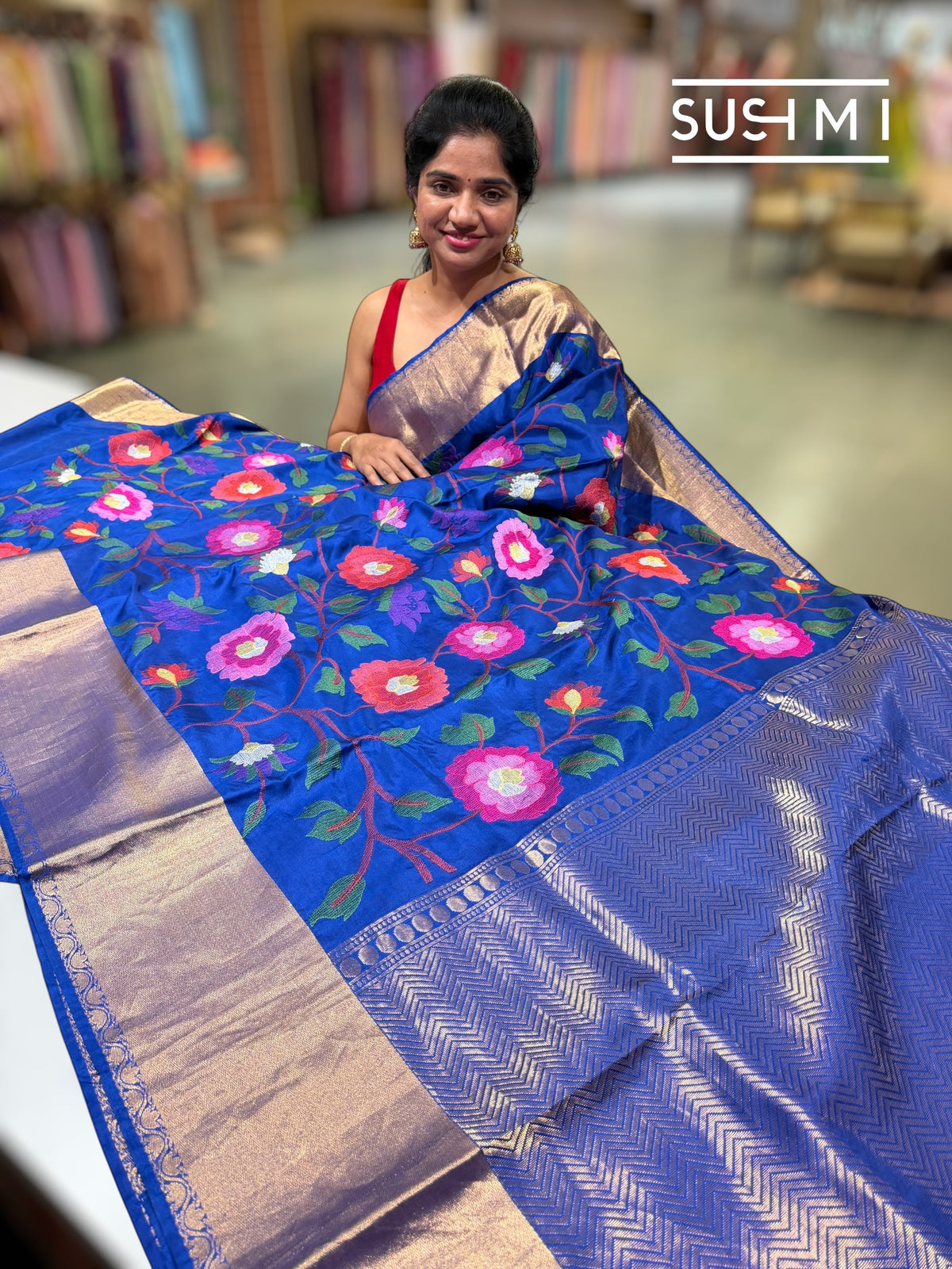 Royal Blue Kanchi Soft Silk Saree with embroidery : S62F176