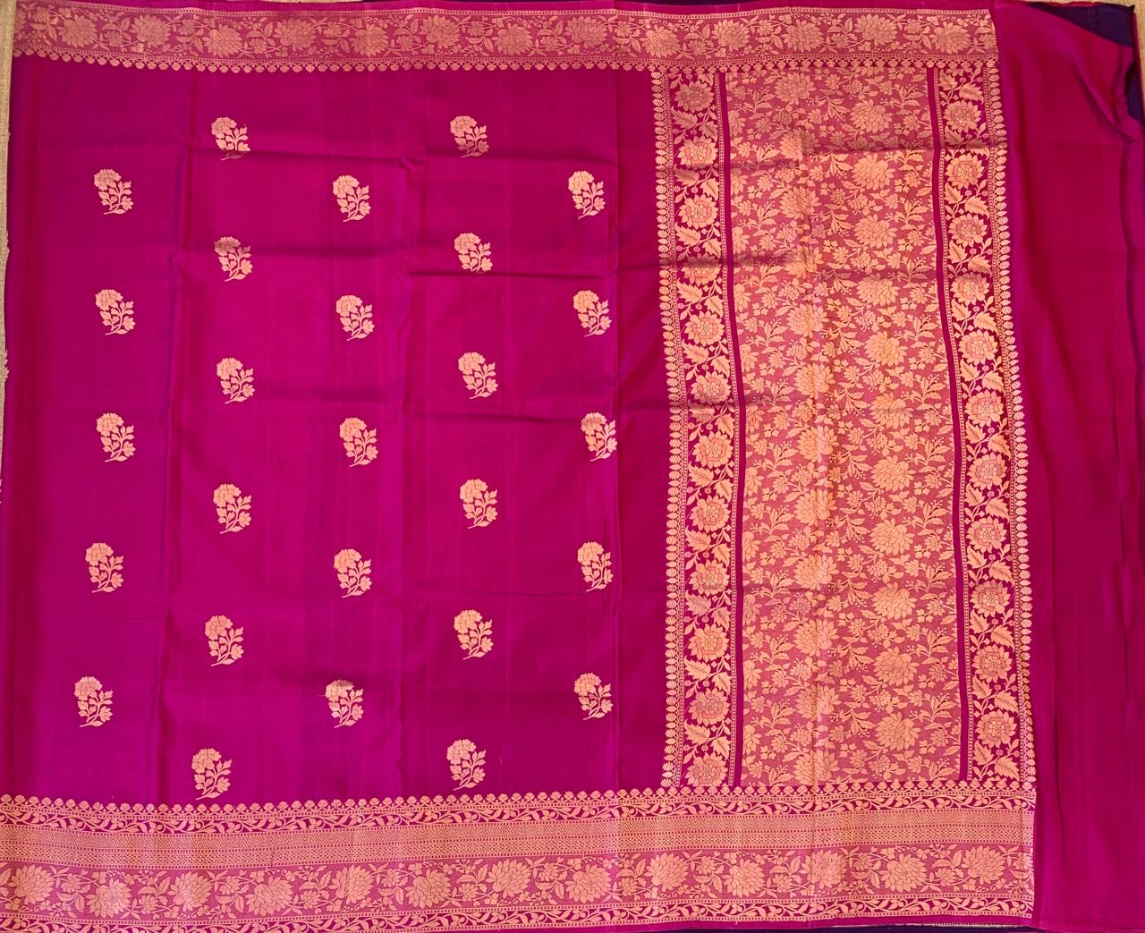 Majenta Raw Mangoe Silk Saree in Monotone Look & kaduwa woven motifs.