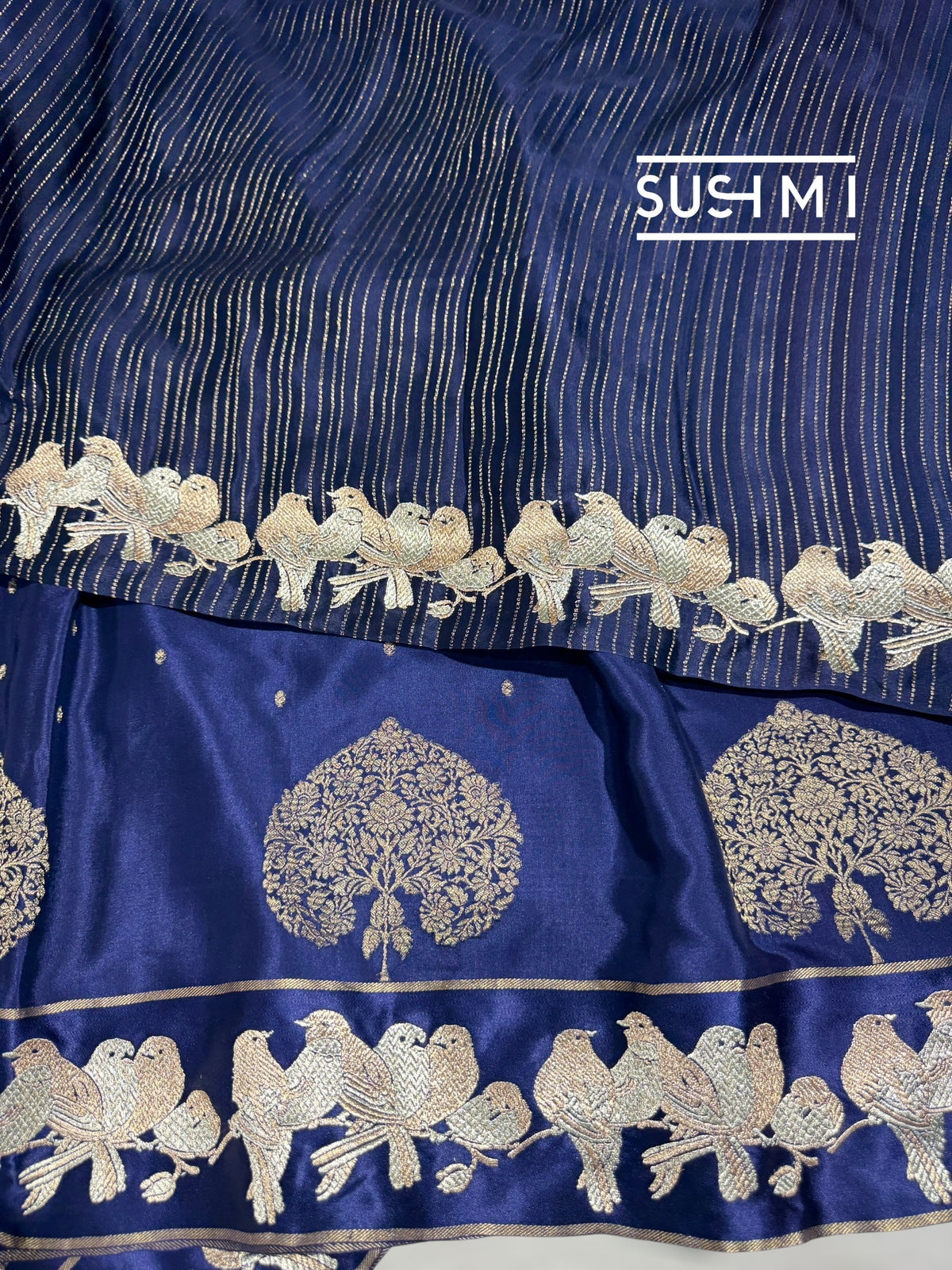Blue Mysore silk saree with woven motif and embroidered border : D62129