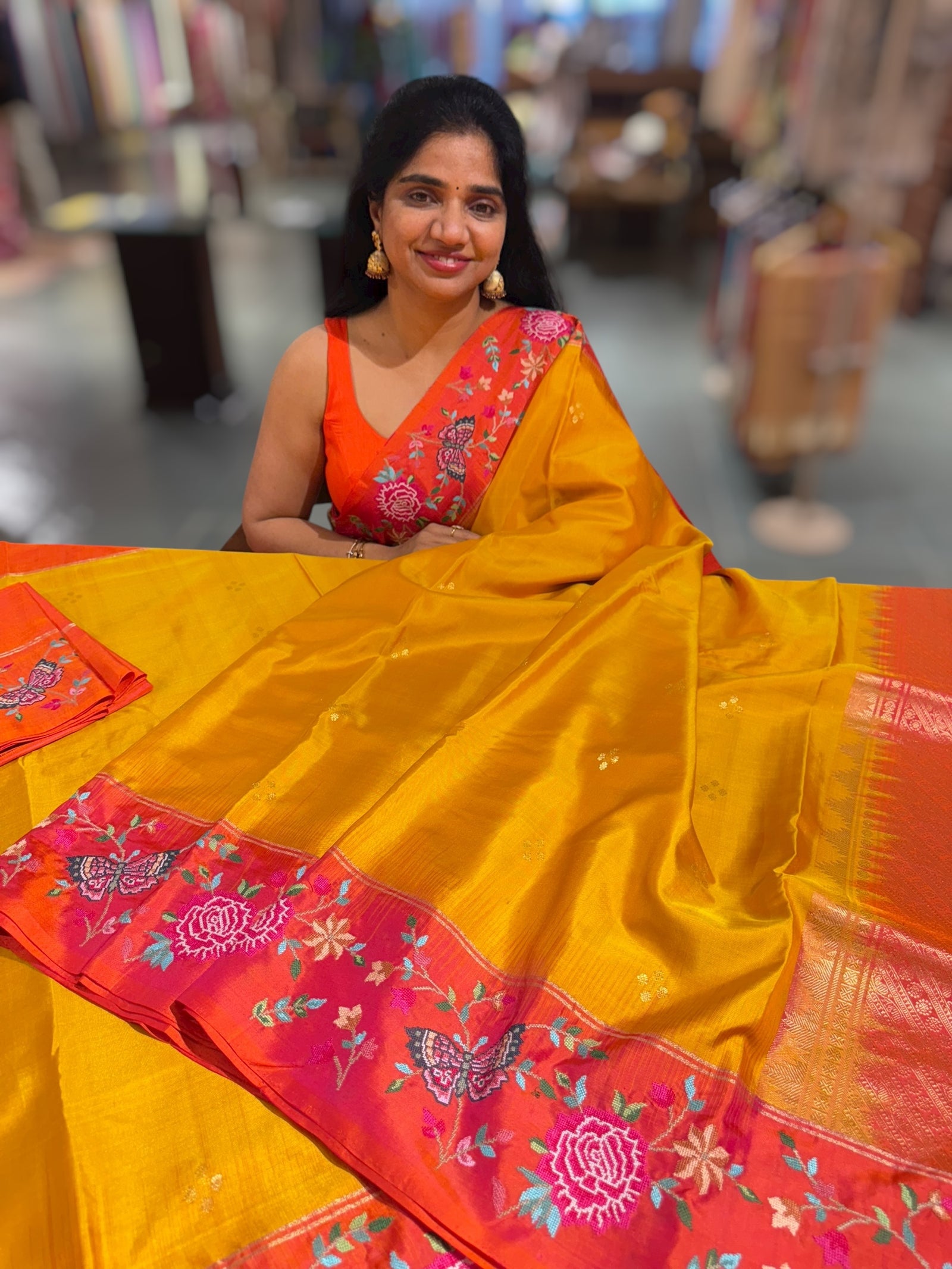 Kanchi Soft Silk Saree with petite point embroidered border