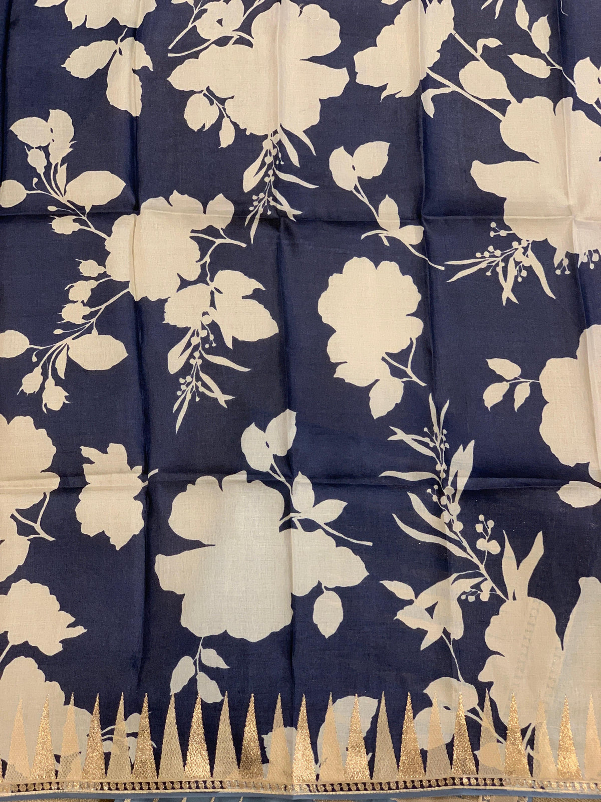 Greysih Blue Pure Organza With Temple Embroidered Border & Tussar Printed Blouse