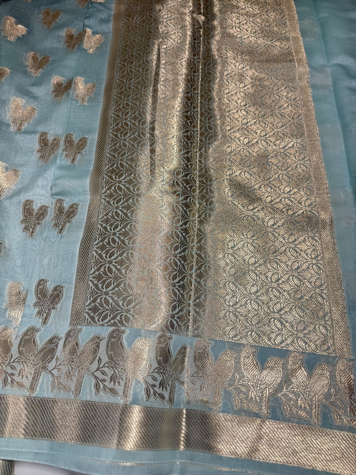 Pastel Blue Banarasi Mul Silk Cotton Saree