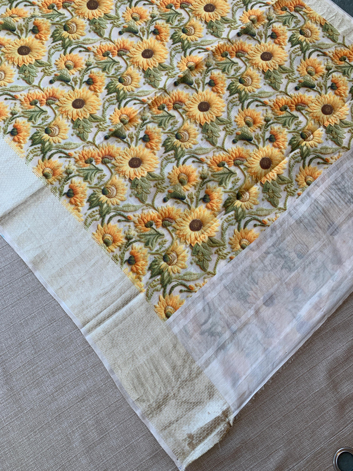 Banarasi Chiniya Silk Sarees with beautiful embroidery style 3D floral Print