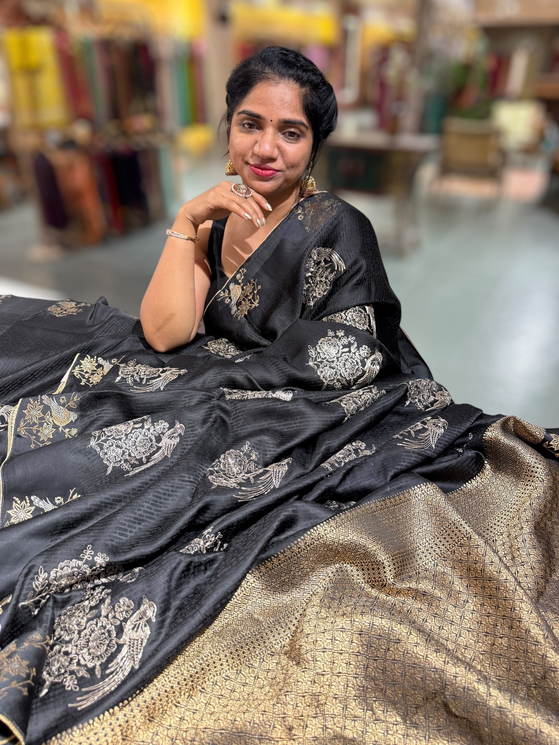 Black Designer Mashru Silk Saree