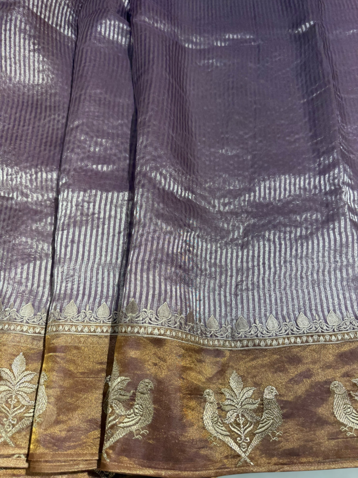 Lilac Kora tissue stripes Saree with embroidery