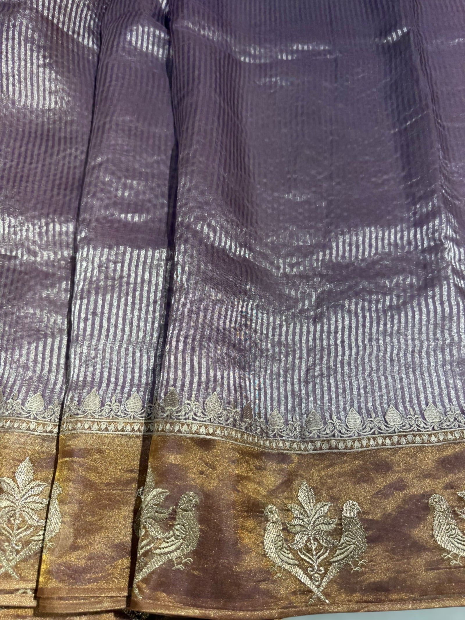 Lilac Kora tissue stripes Saree with embroidery