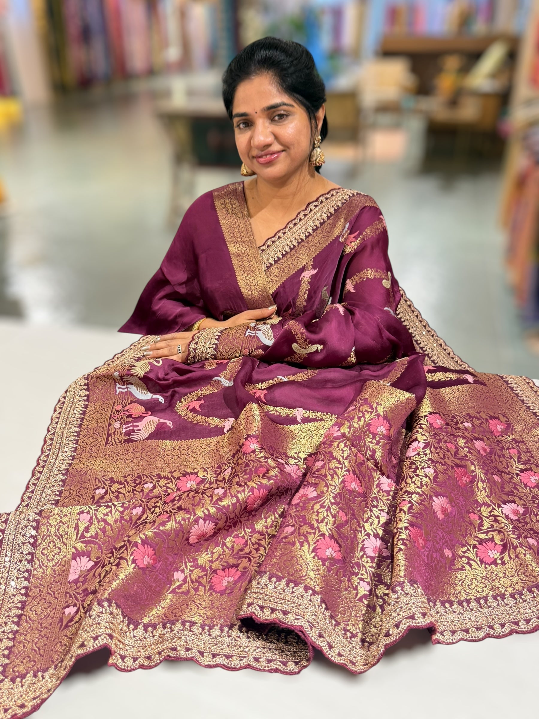 Wine Mashru Silk Saree with allover weaving and Sahbysachi borders and Blouse