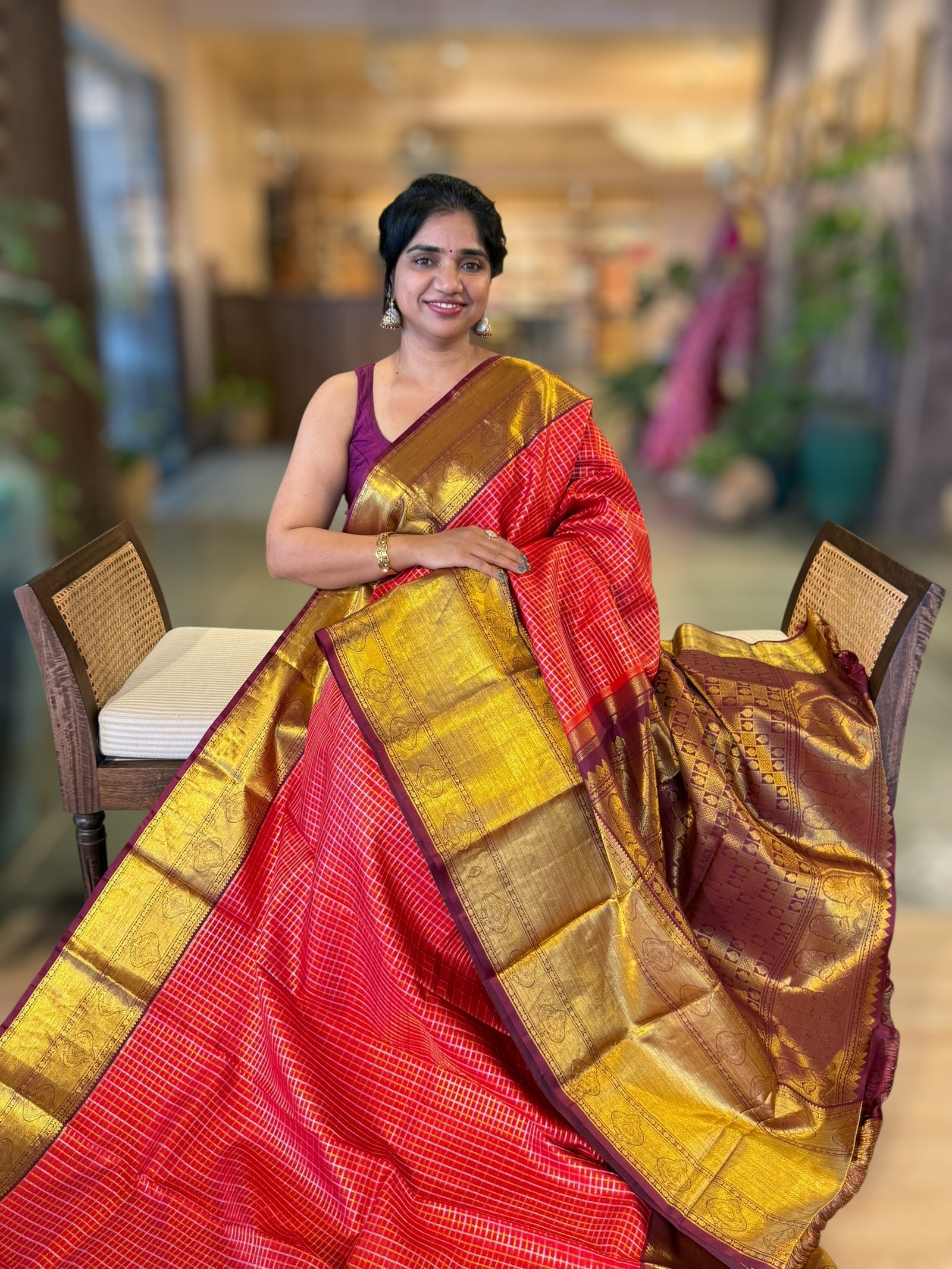 Red Vintage Kanjeevaram Saree With Korvai Borders