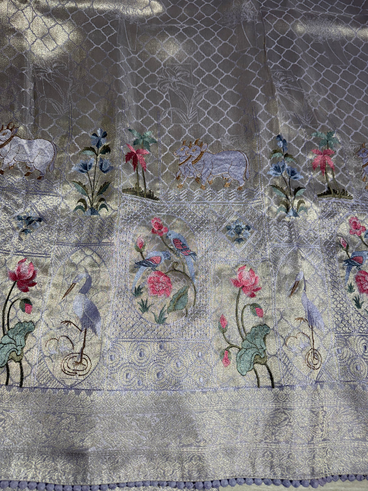 Bluish Lilac Fancy Banarasi saree with embroidery