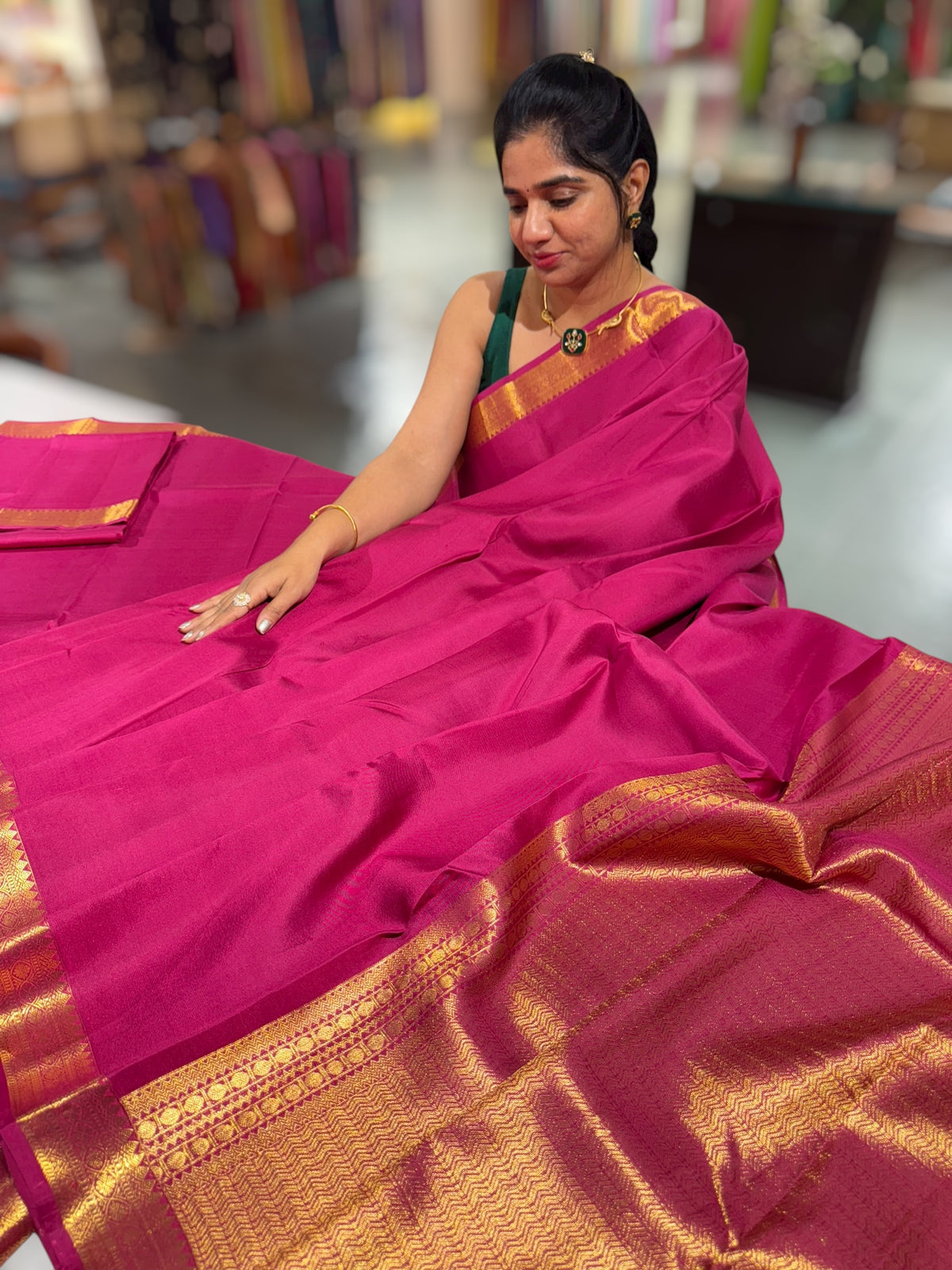 Ruby Pink vintage Kanchipuram silk saree with pen kalamkari blouse
