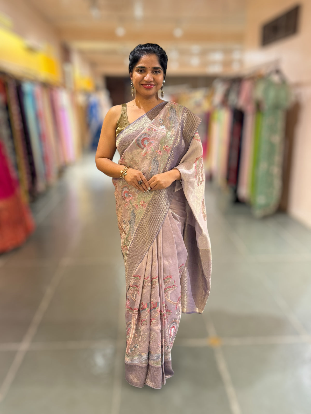 Mauve Banarasi Tonchoi Brocade Saree with Parsi Gara style embroidery