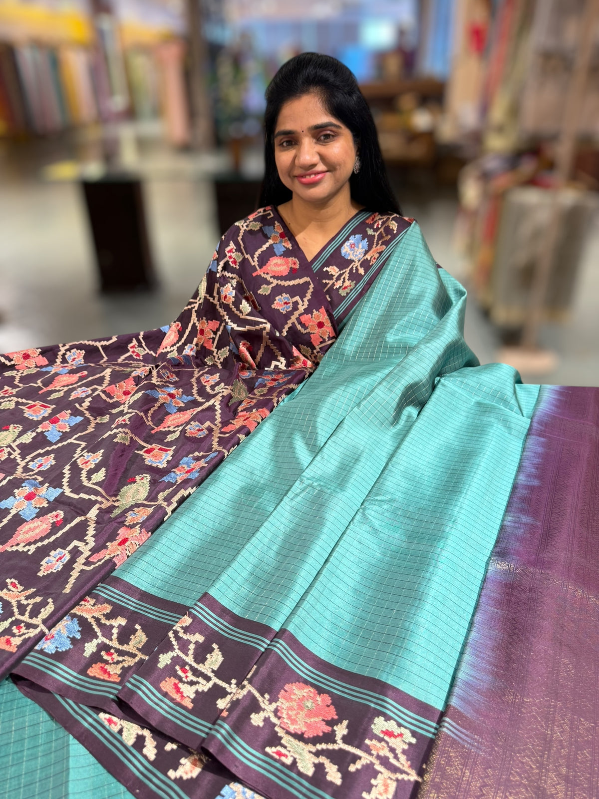 Teal & Grape Wine Combo Vintage Kanchi soft silk saree with embroidery