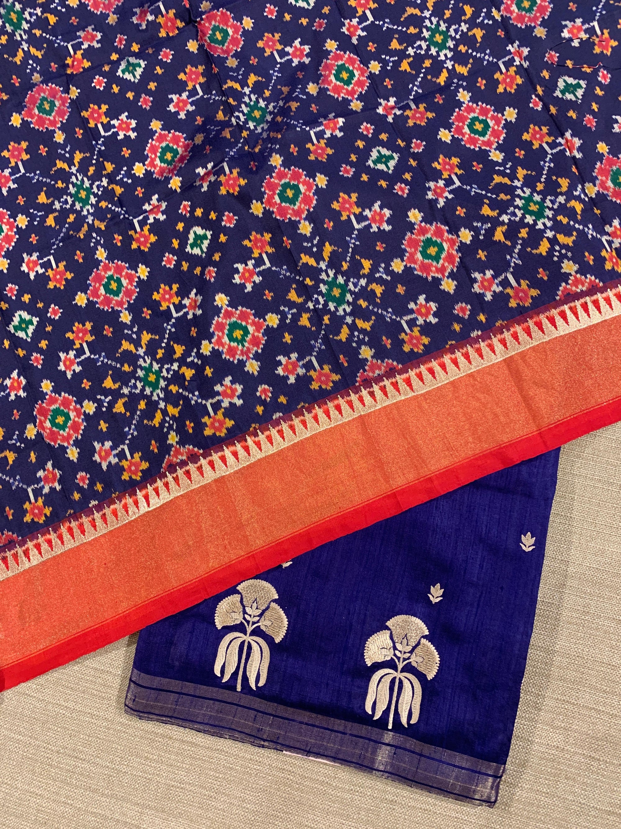 Blue Pure Handloom Raw Silk Saree