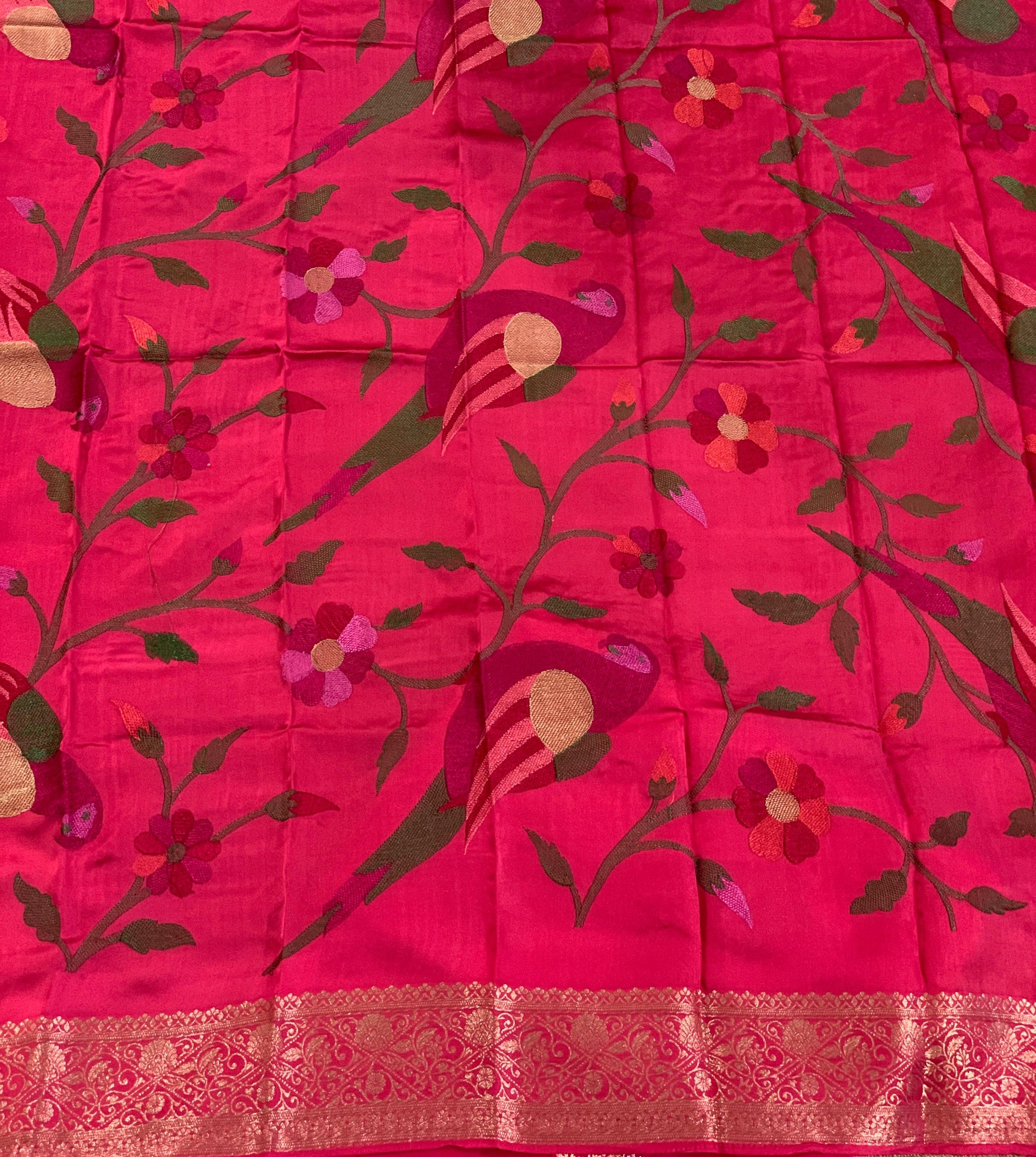 Dark Pink Mashru Silk Saree with Paithani inspired embroidered blouse