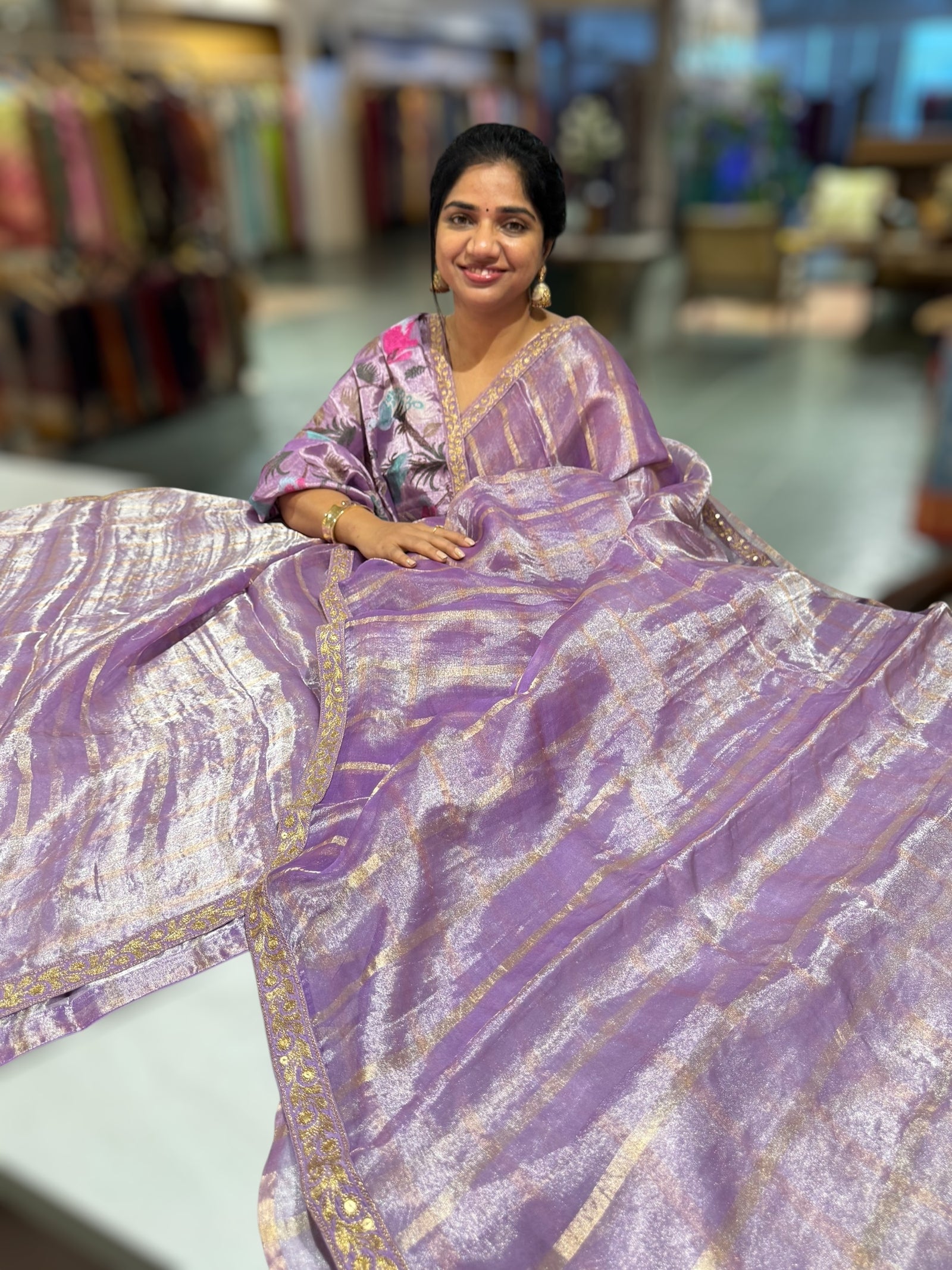Lilac Banarasi Tissue checks Saree with Sabyasachi Borders