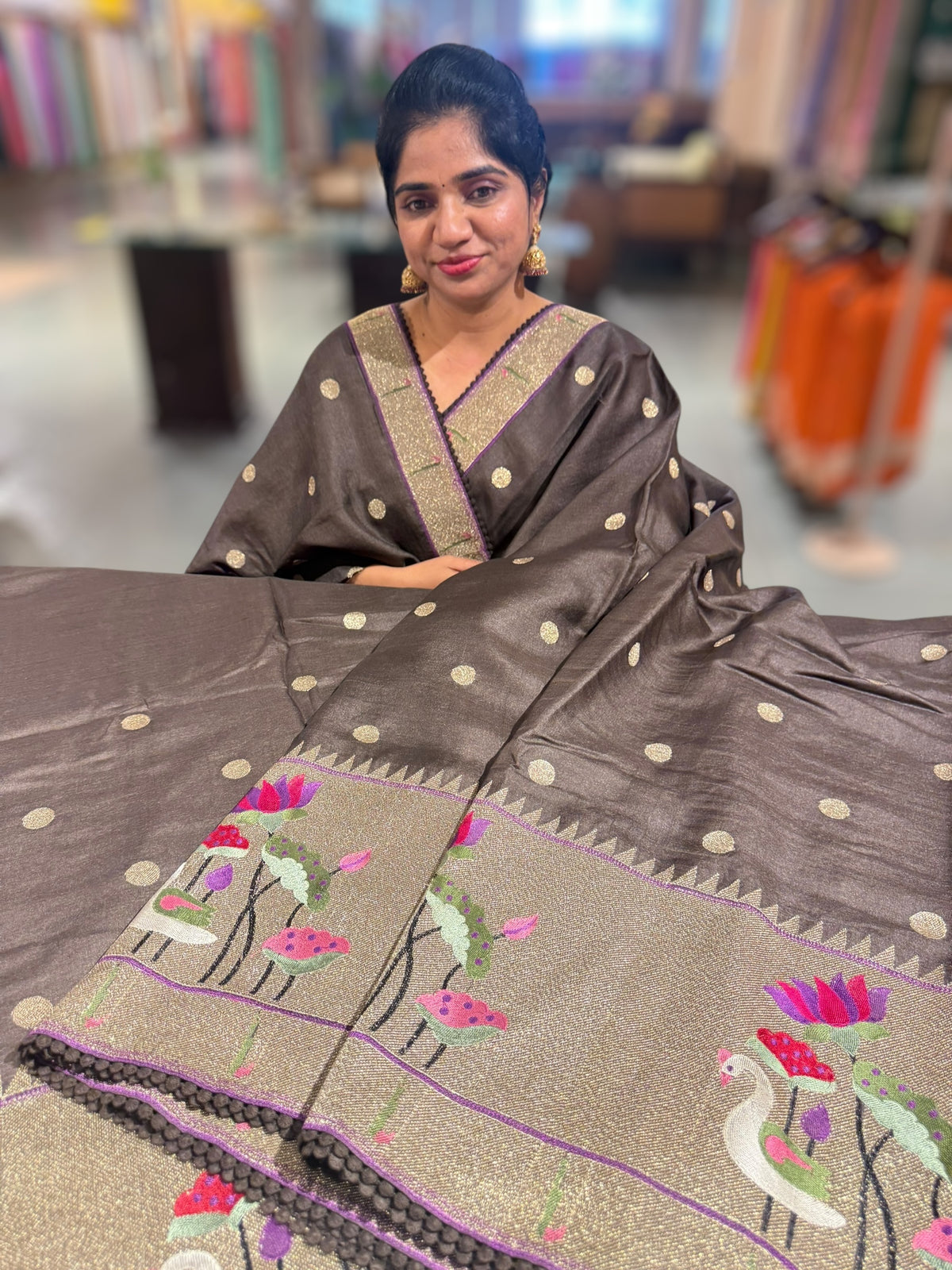 Mocha Brown Tussar with embroidery