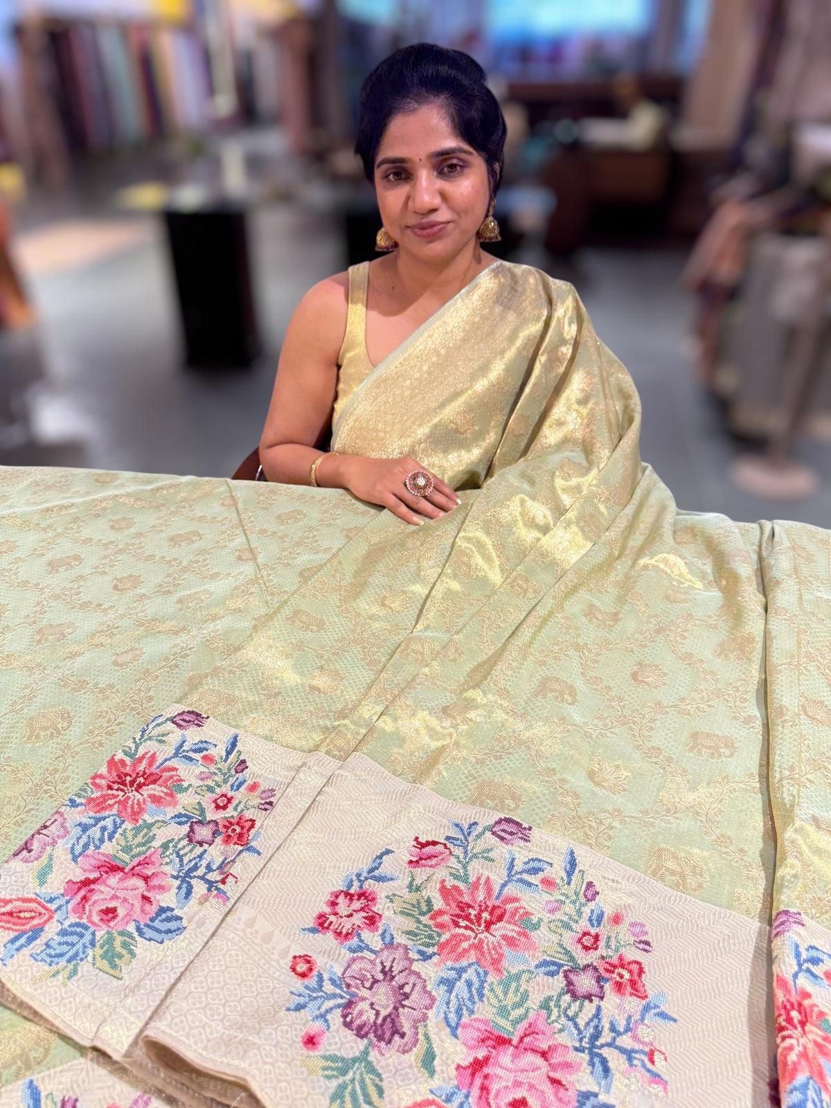 Mint Green Banarasi brocade with embroidery