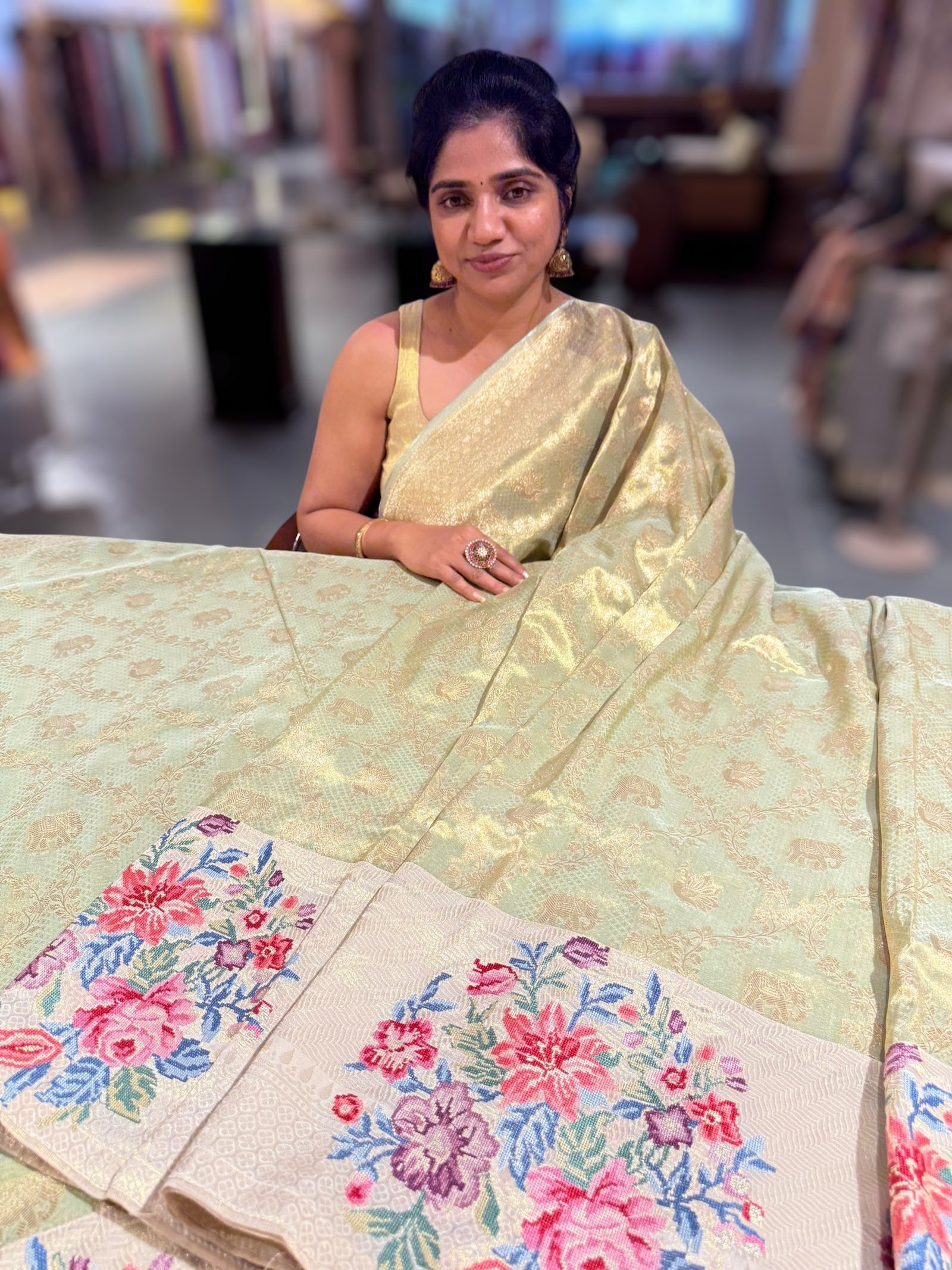 Mint Green Banarasi brocade with embroidery