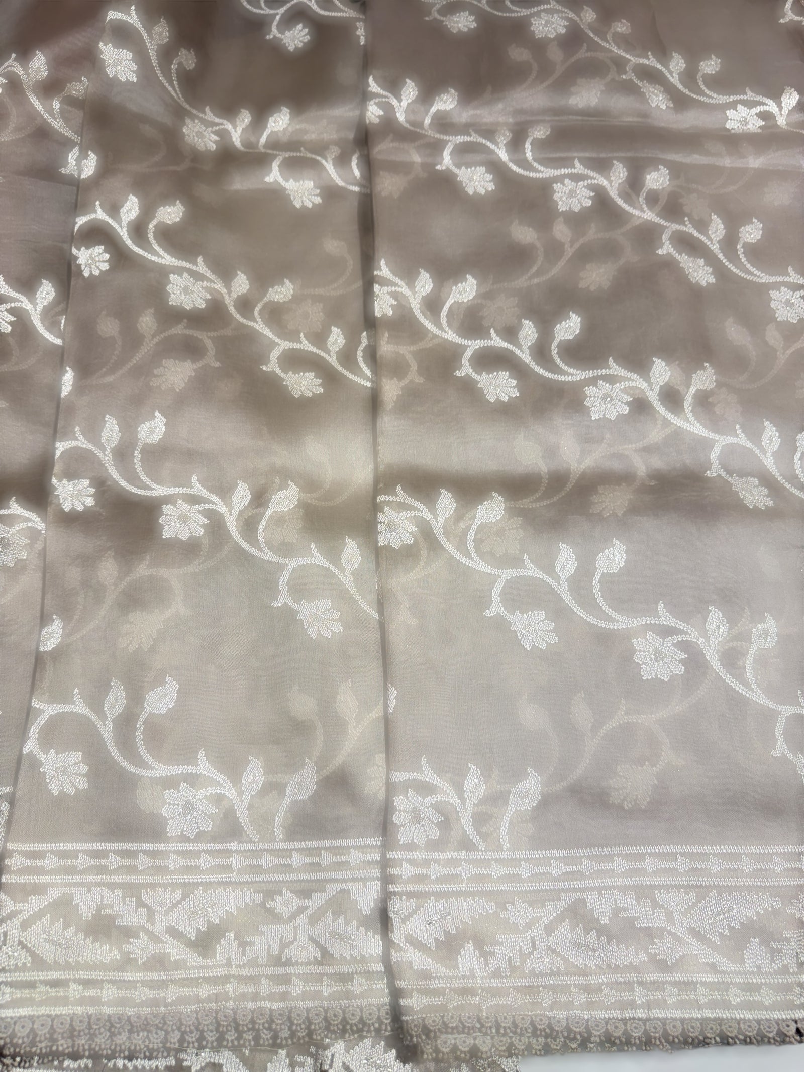 English Grey  Pure Organza with jamdani inspired embroidery