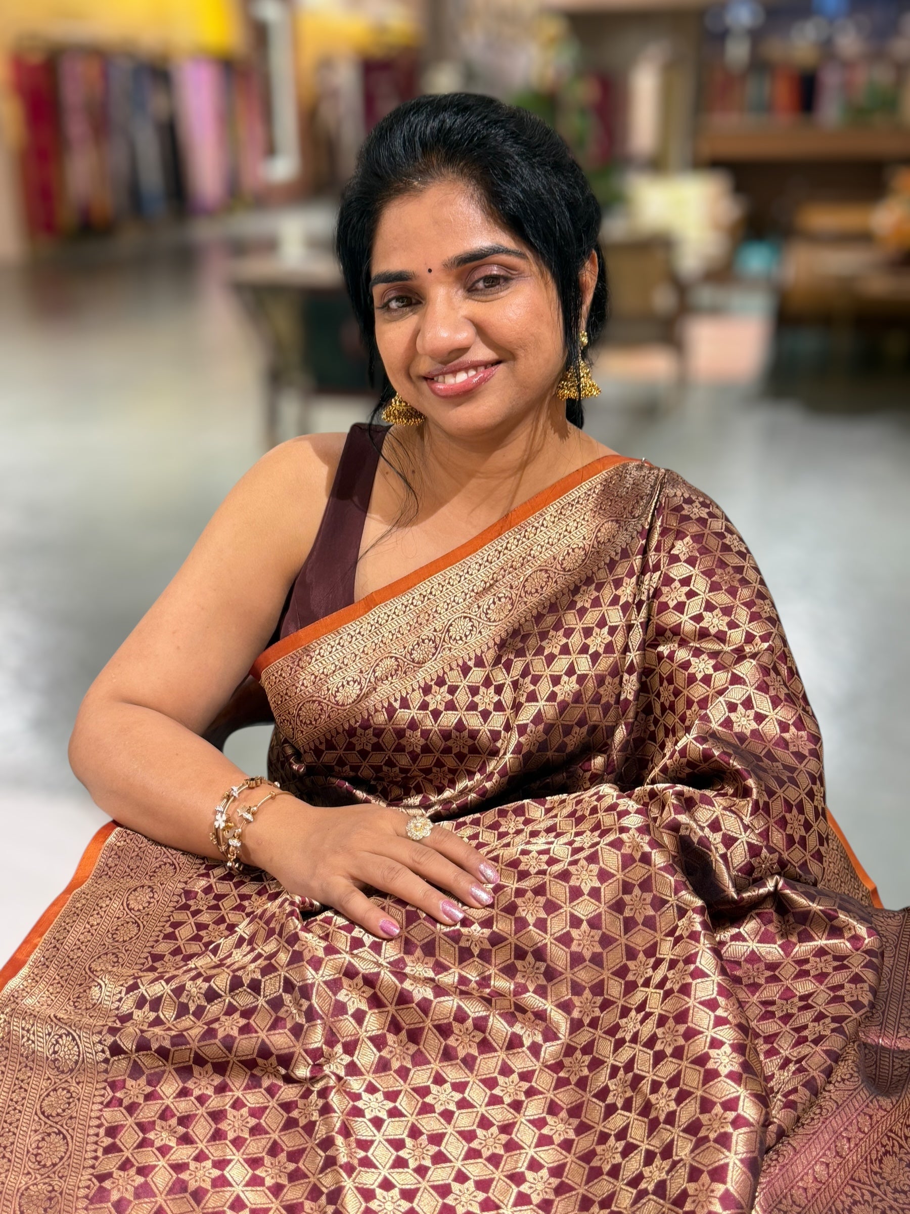 Brown Banarasi Tanchoi Silk Saree