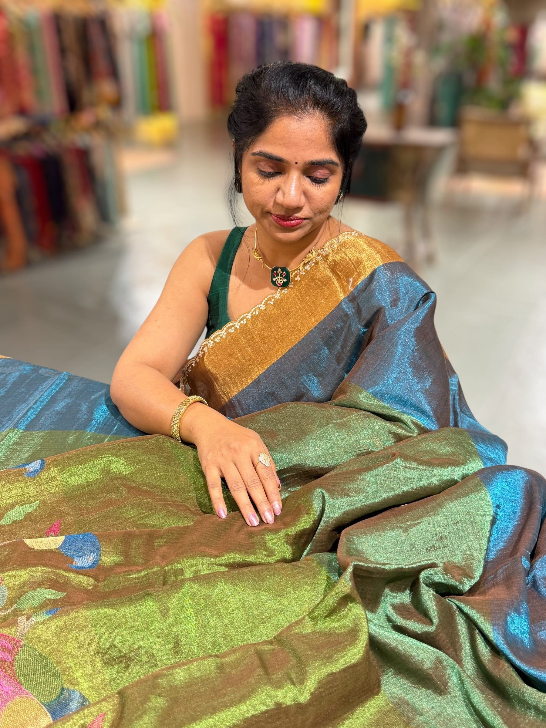 Chanderi Tissue Saree with Paithani inspired stripes
