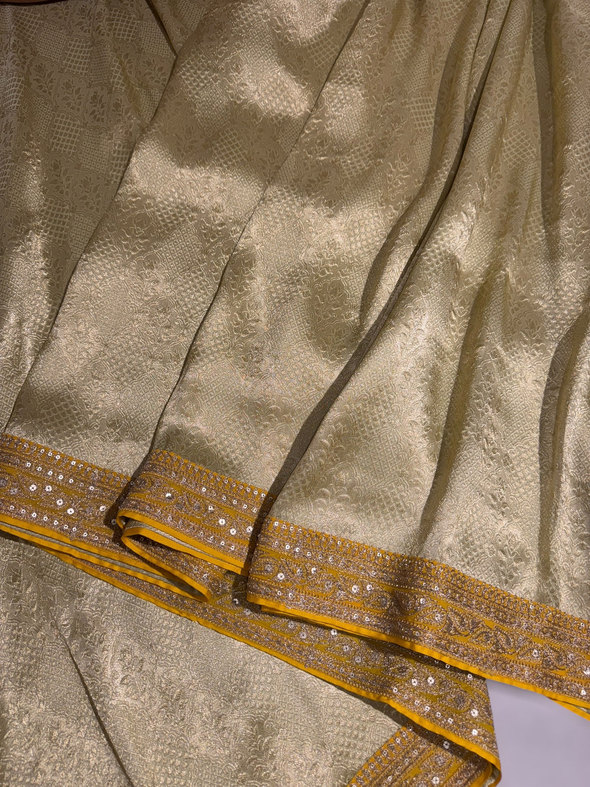 Mint & Yellow Combo Banarasi Tissue Brocade saree