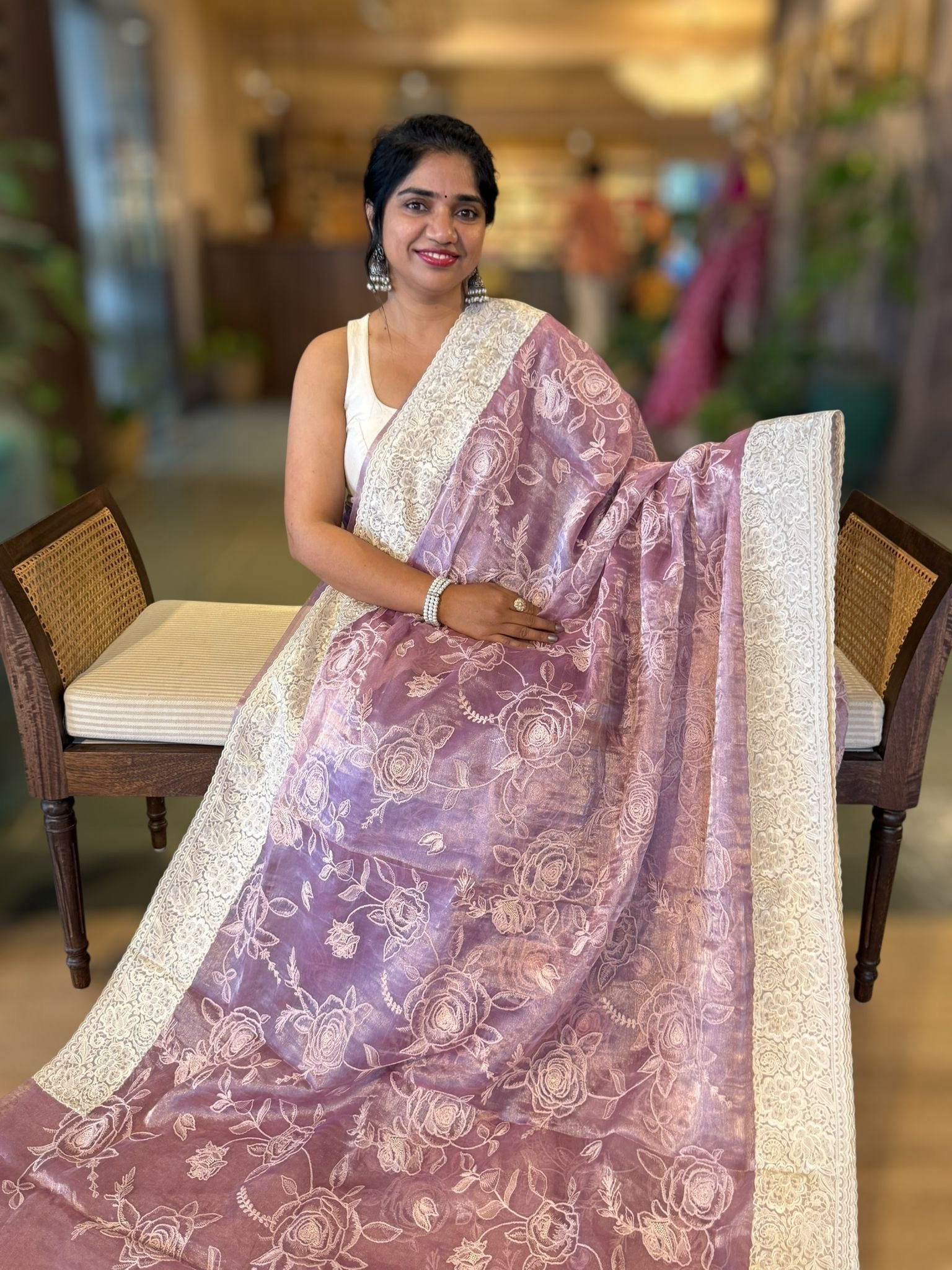 Lilac pink PURE HANDLOOM TISSUE SAREE