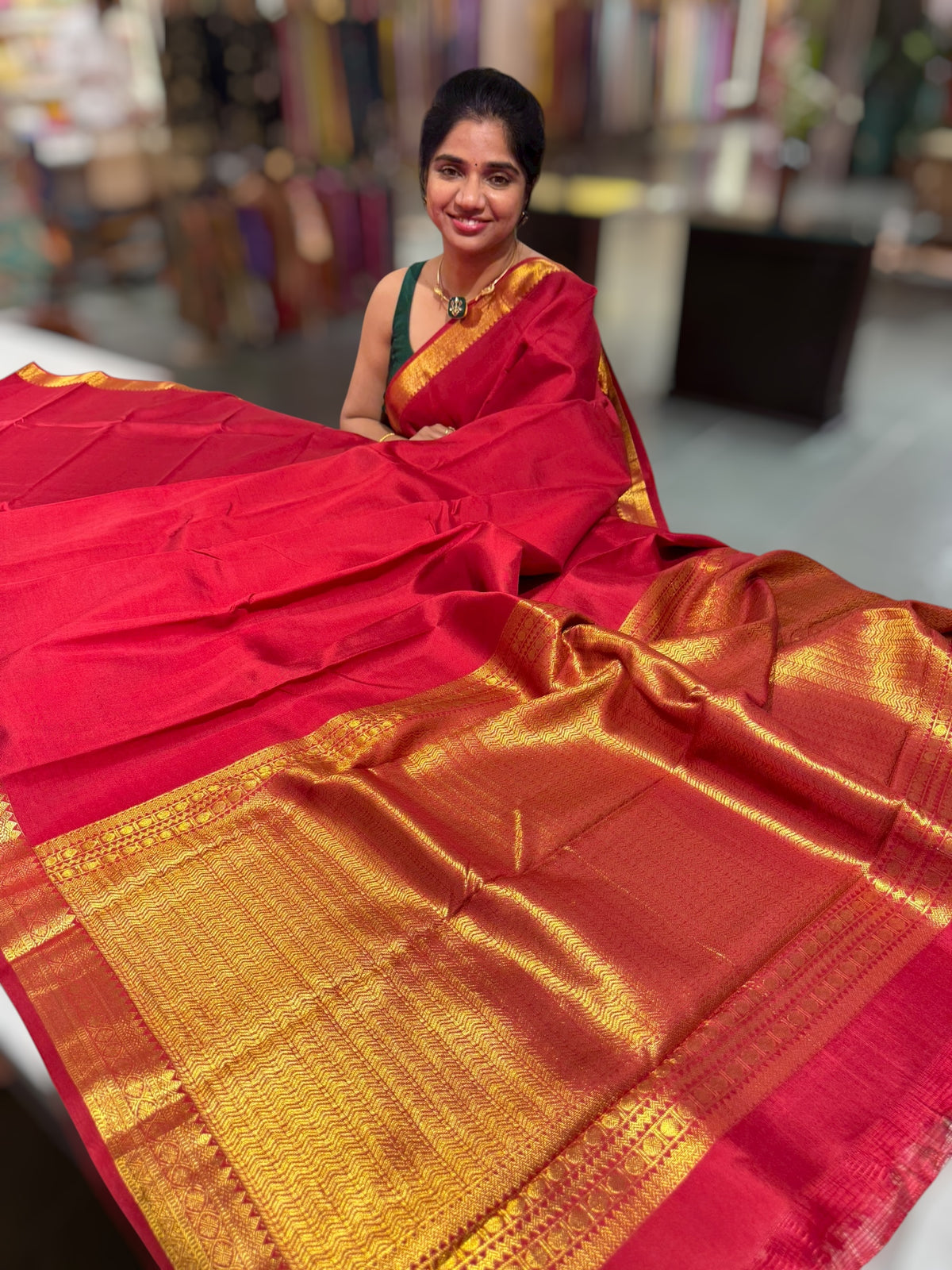 Maroon Red vintage Kanchipuram silk saree with pen kalamkari blouse
