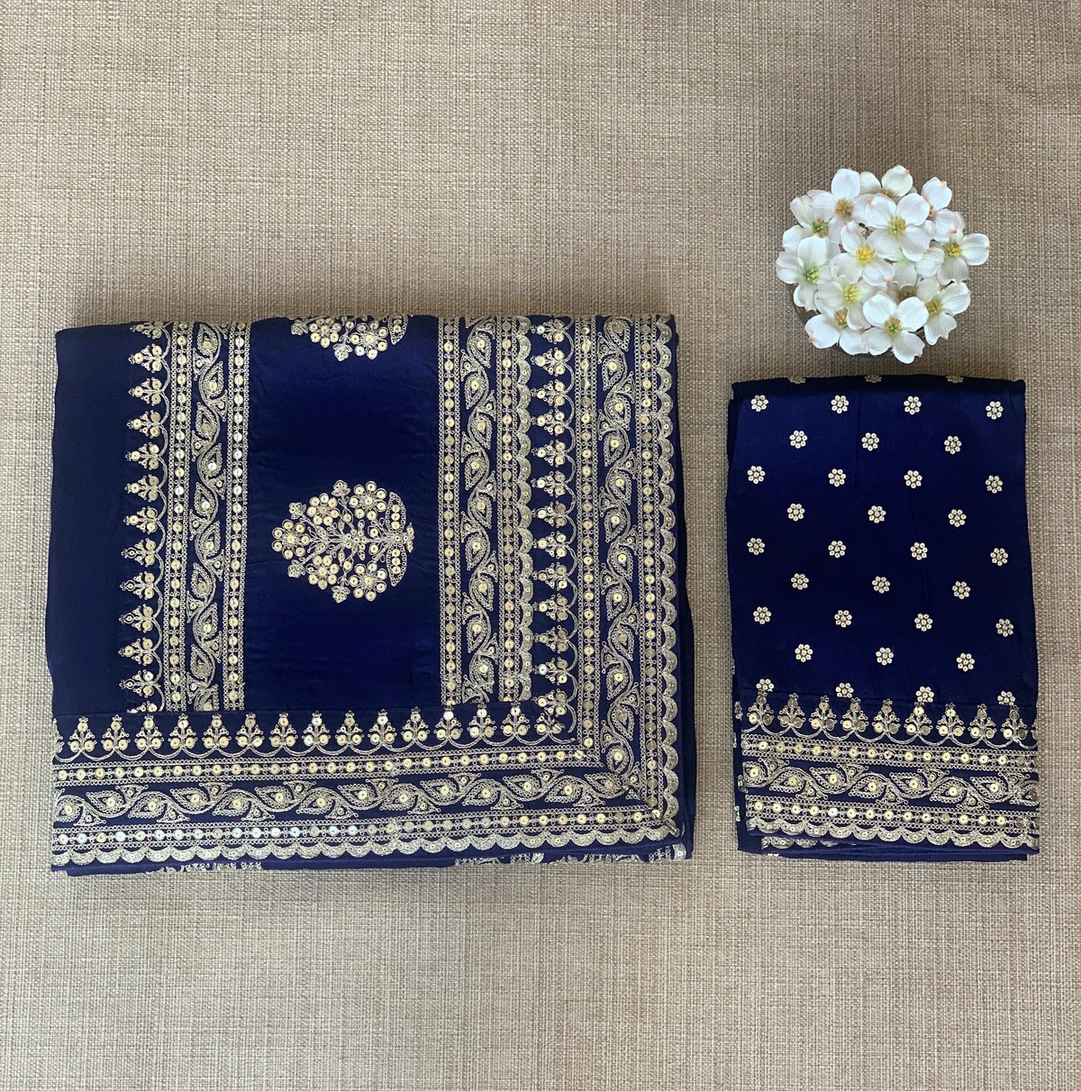 Navy Blue Pure Organza Saree with sabyasachi borders and blouse