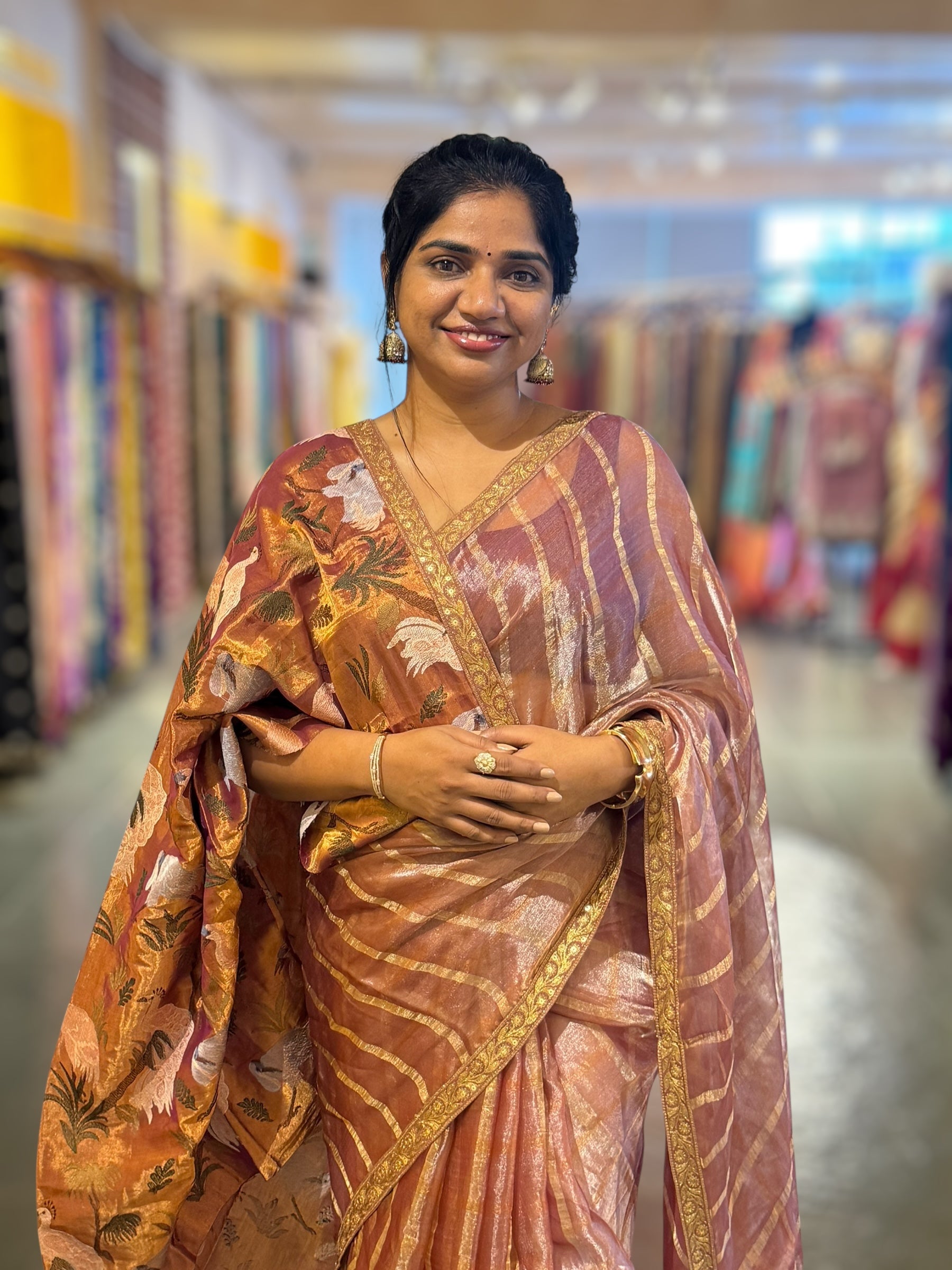 Onion Pink Banarasi Tissue checks Saree with Sabyasachi Borders