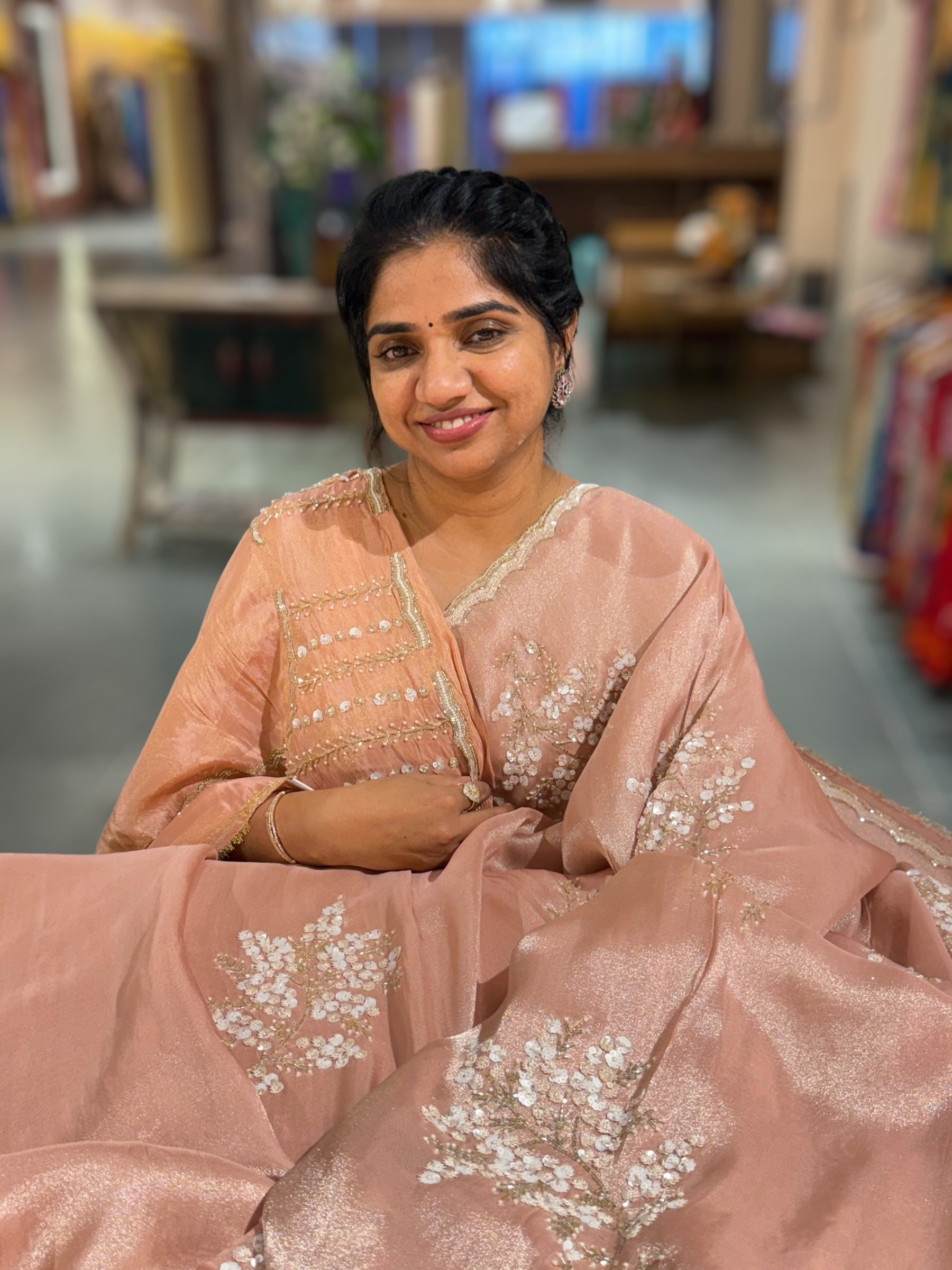 Tissue Gorgette Saree With Handwork Border and Blouse.