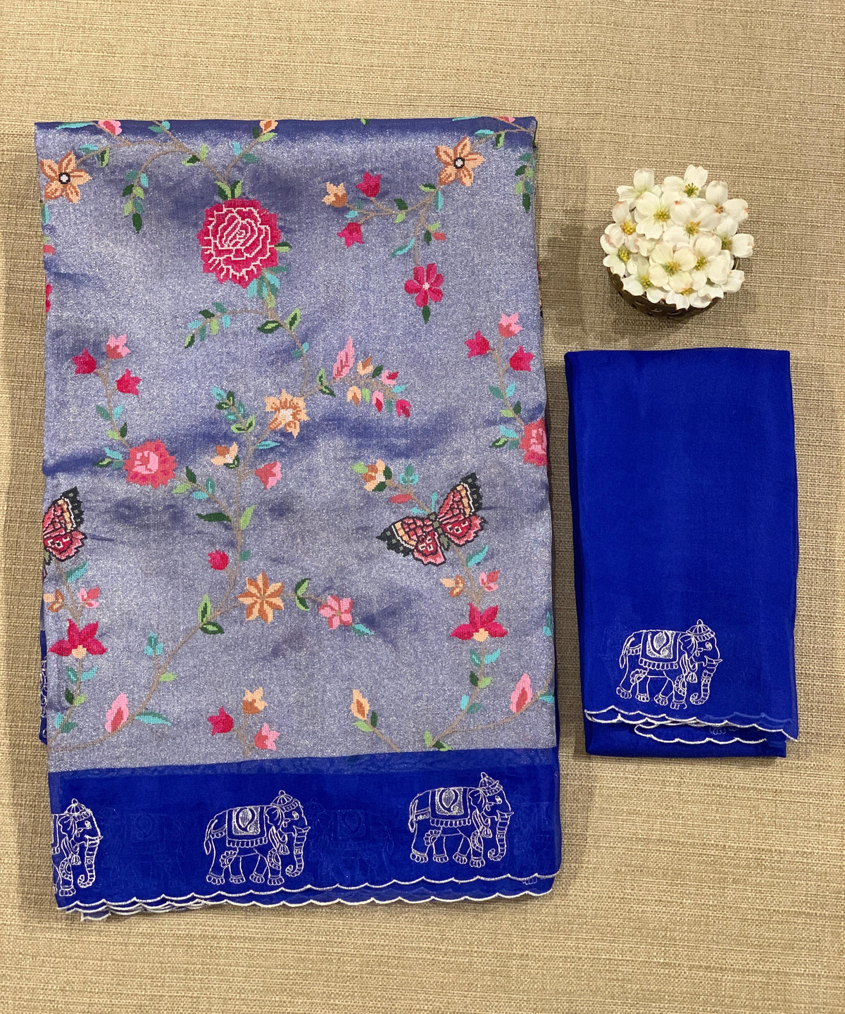 Electric Blue Premium Handloom Designer Tissue saree with exquisite embroidery