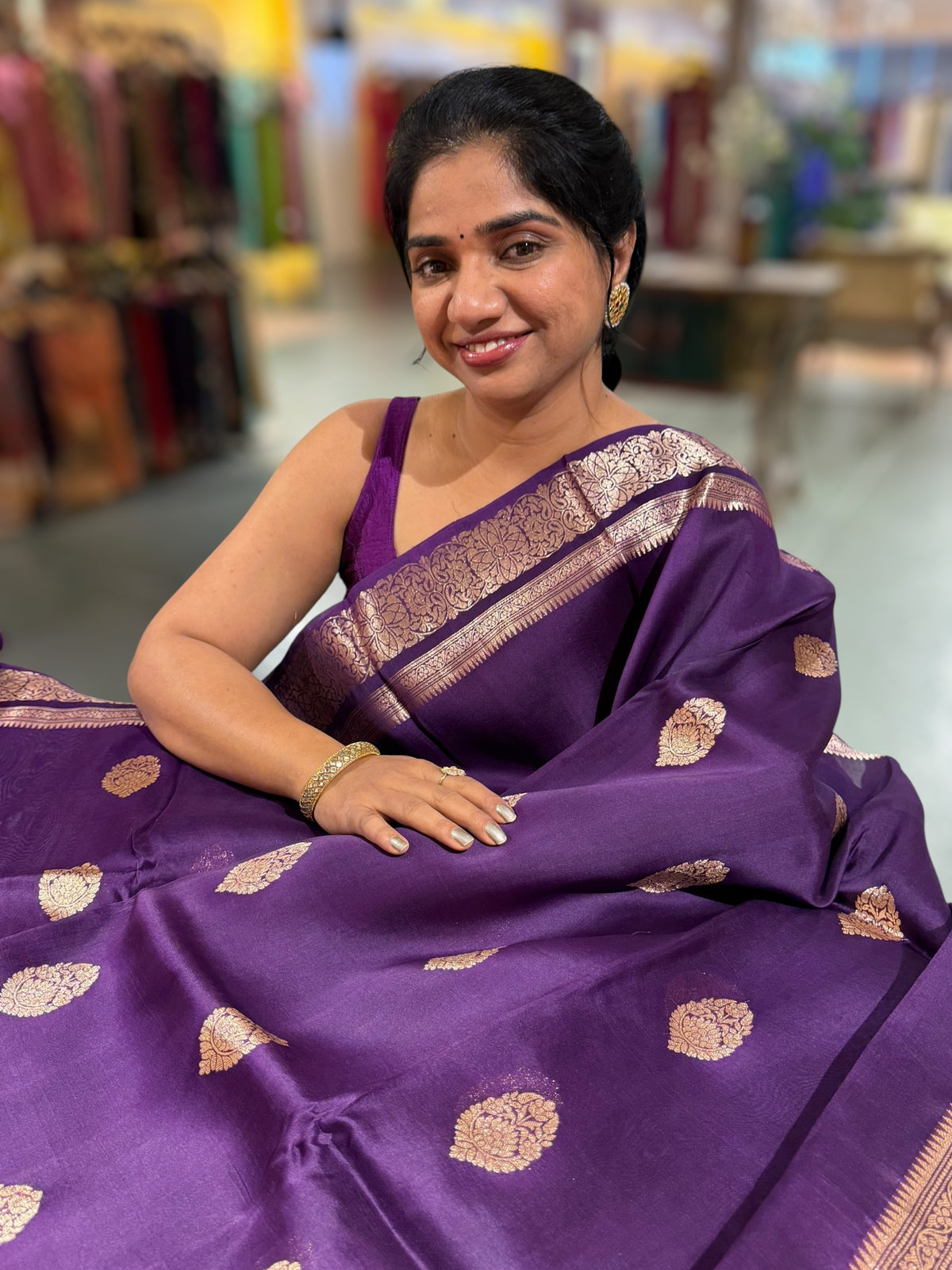 Violet monotone look Kora Banarasi Saree