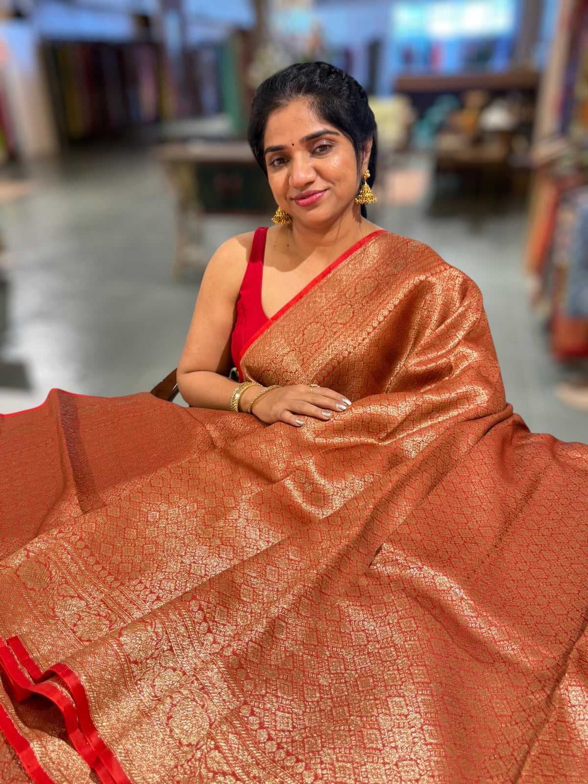 Dark Red Kora Brocade Tonchui weaving Saree