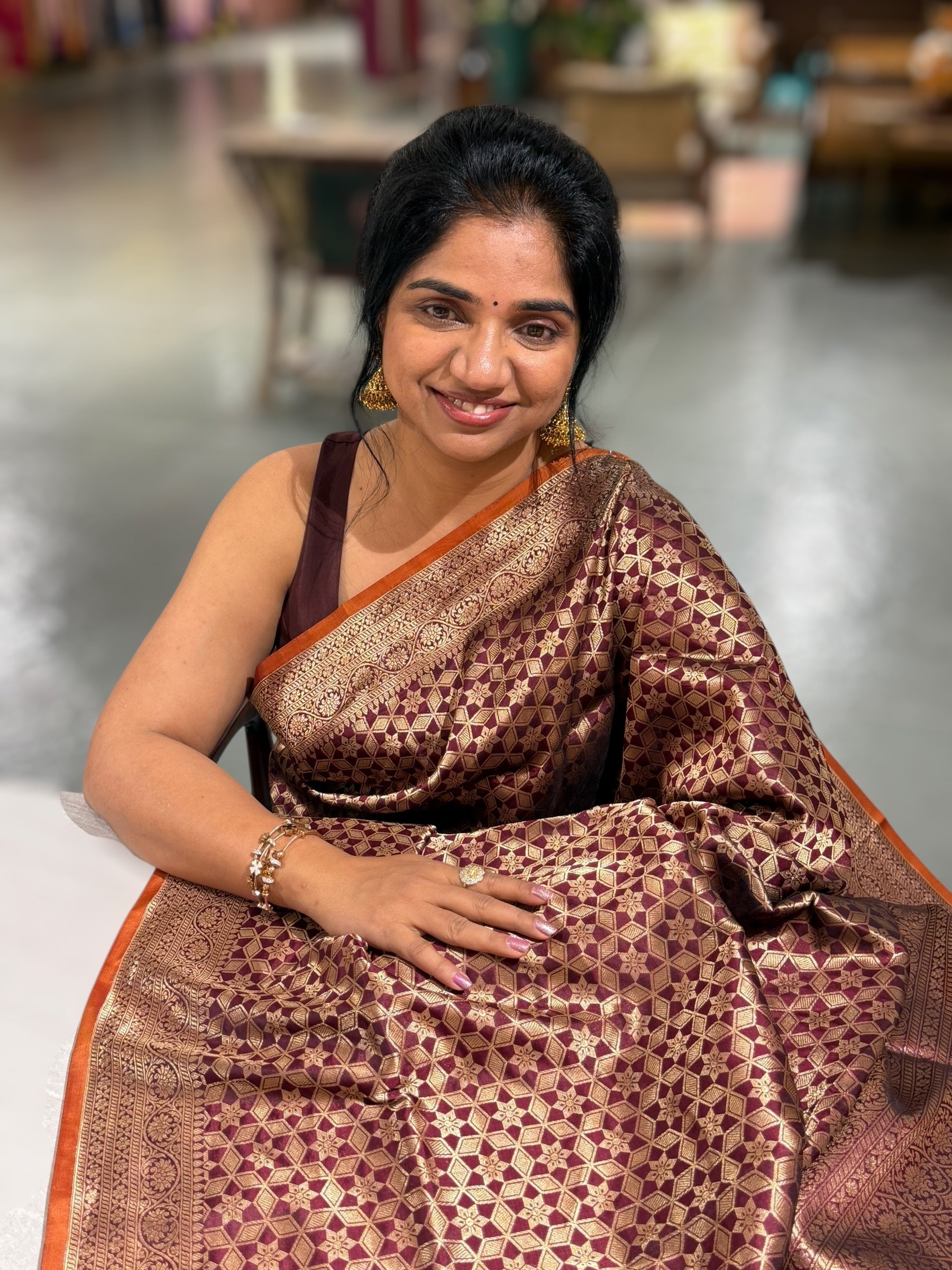 Brown Banarasi Tanchoi Silk Saree
