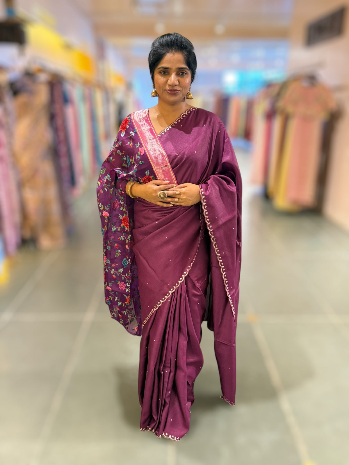 Wine tussar with fusion blouse