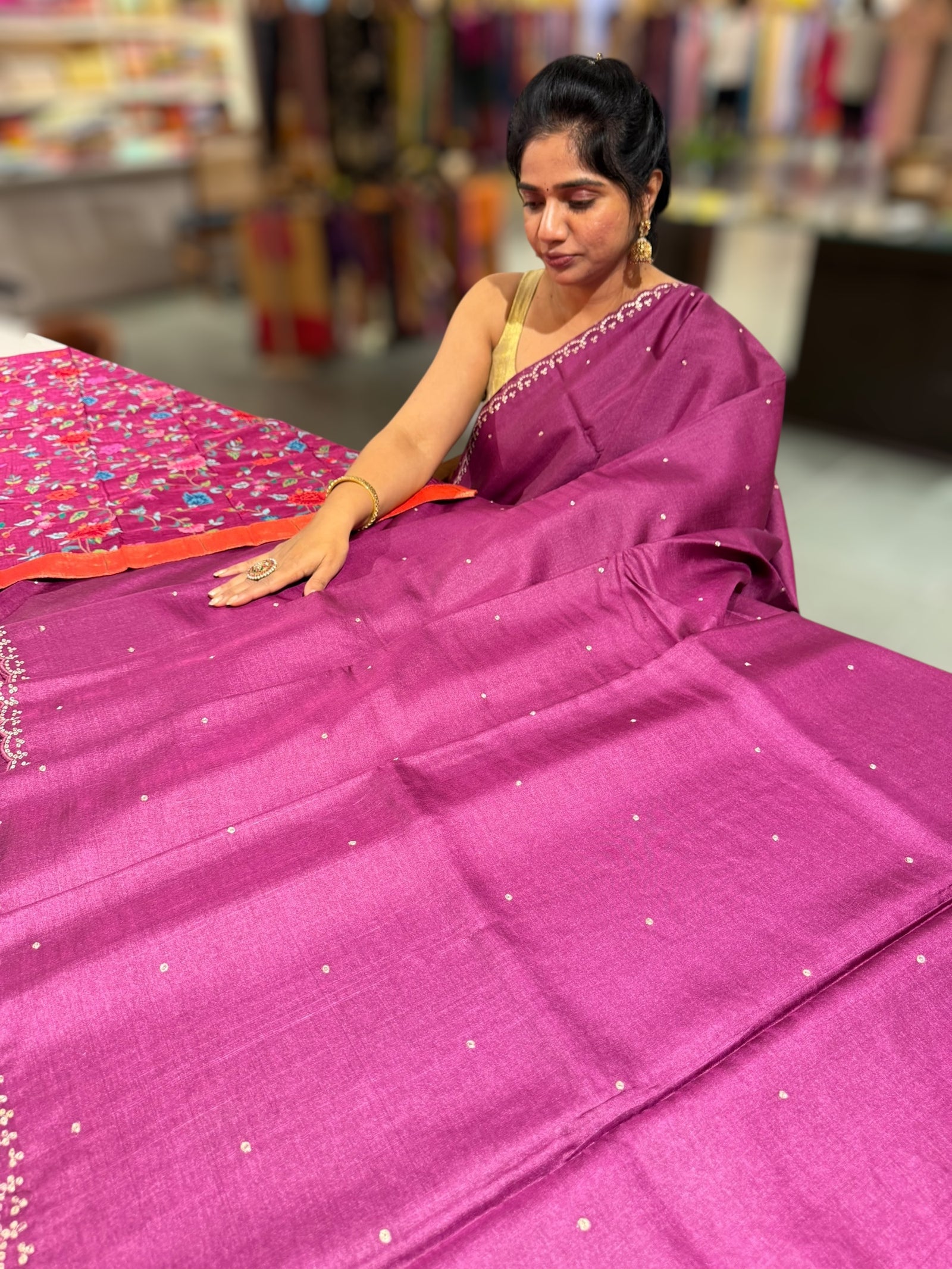 Purple tussar with fusion blouse