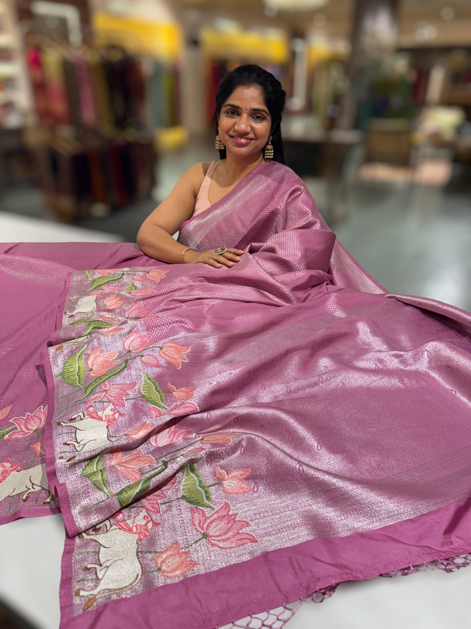 Mauve Banarasi Brocade Saree with Pichwai Embroidered Skirt Border.