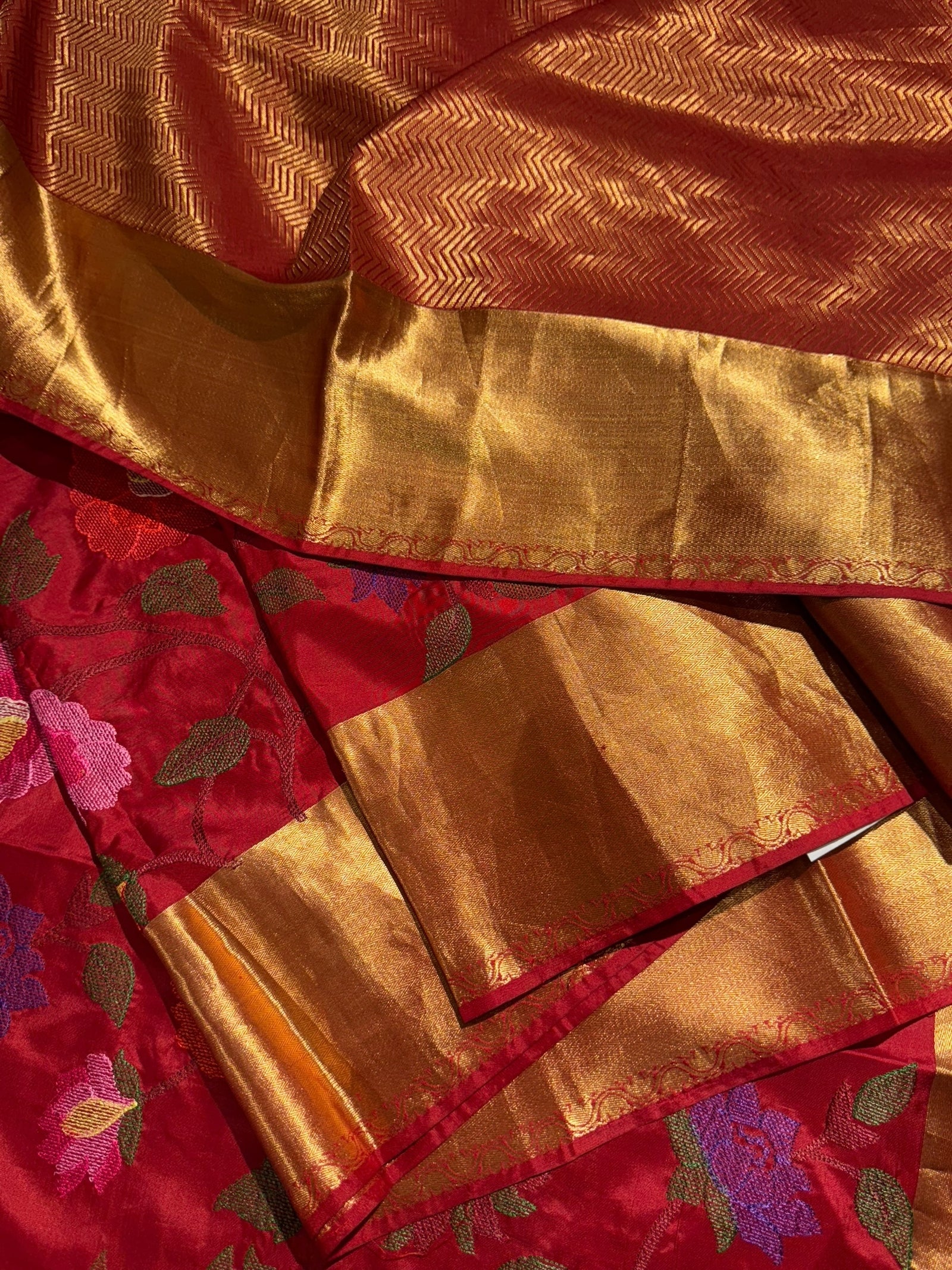 Maroonish Red Kanchi Soft Silk Saree with allover jamdani inspired embroidery