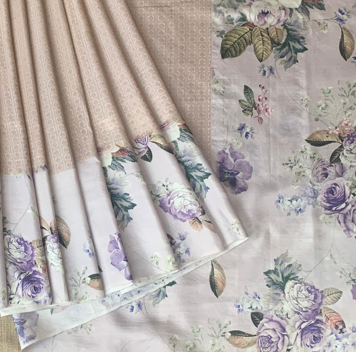 Light Lilac kanchi Brocade Saree with printed border