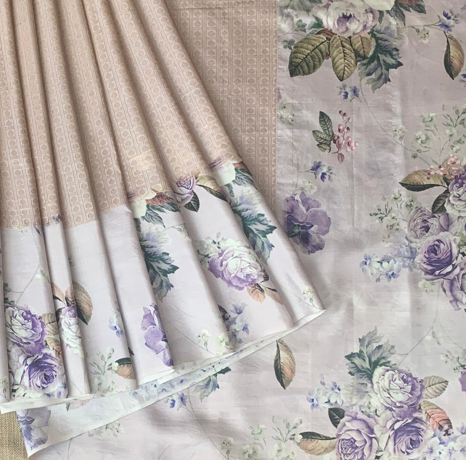 Light Lilac kanchi Brocade Saree with printed border