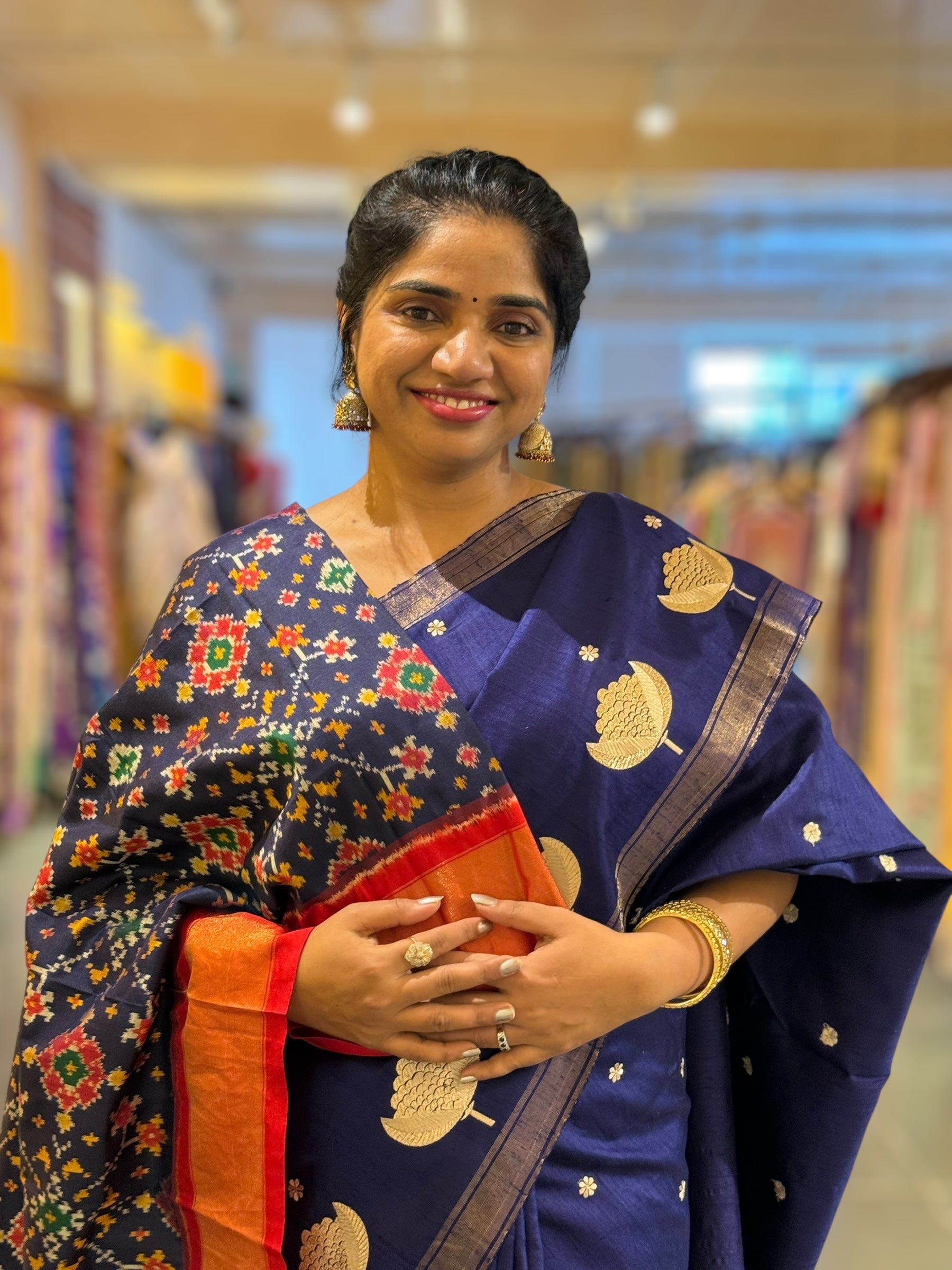 Navy Blue Pure Handloom Raw Silk Saree