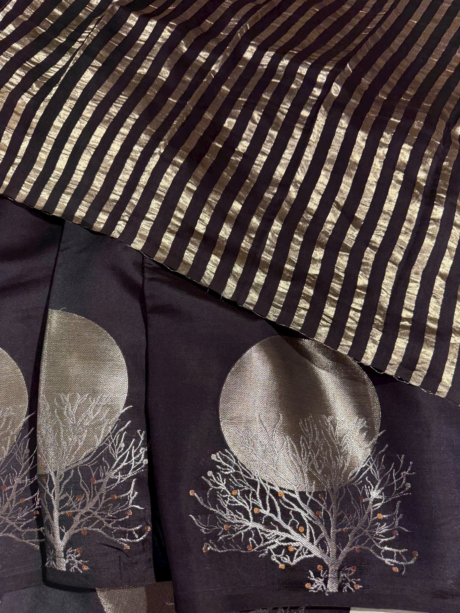 Black Banarasi Chiniya Silk with contemporary Borders