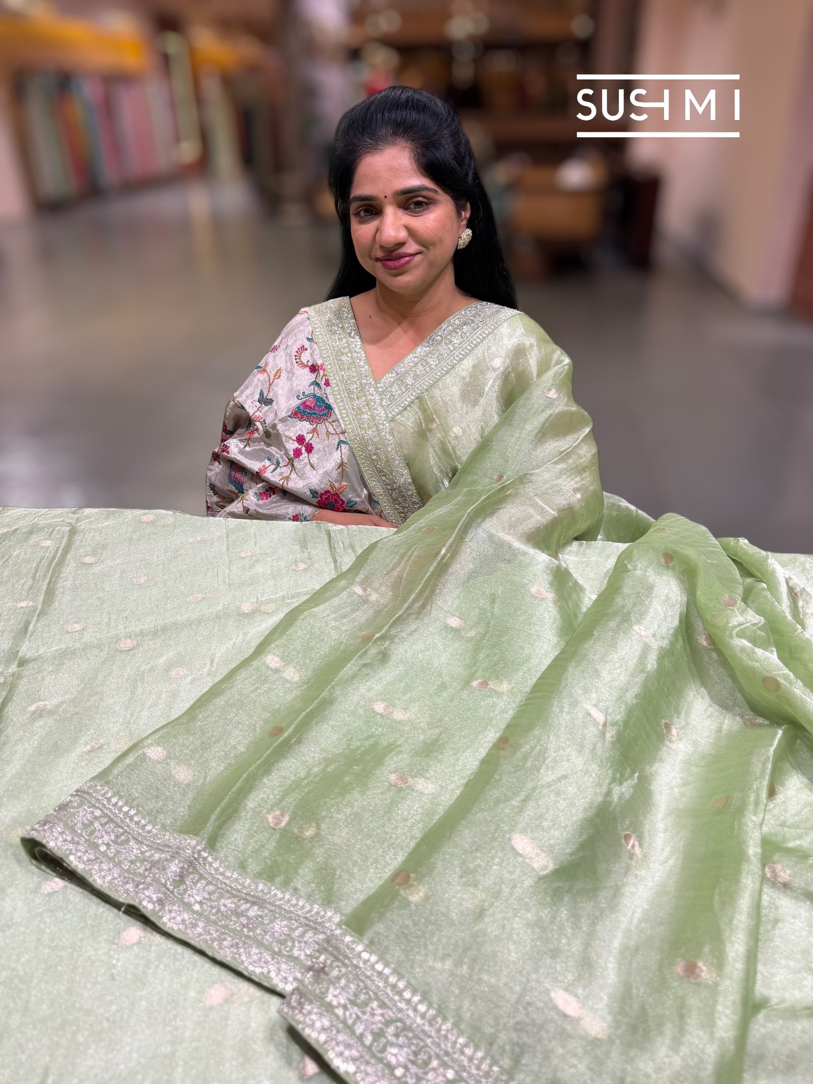 Apple Green Banarasi Tissue : S62F221