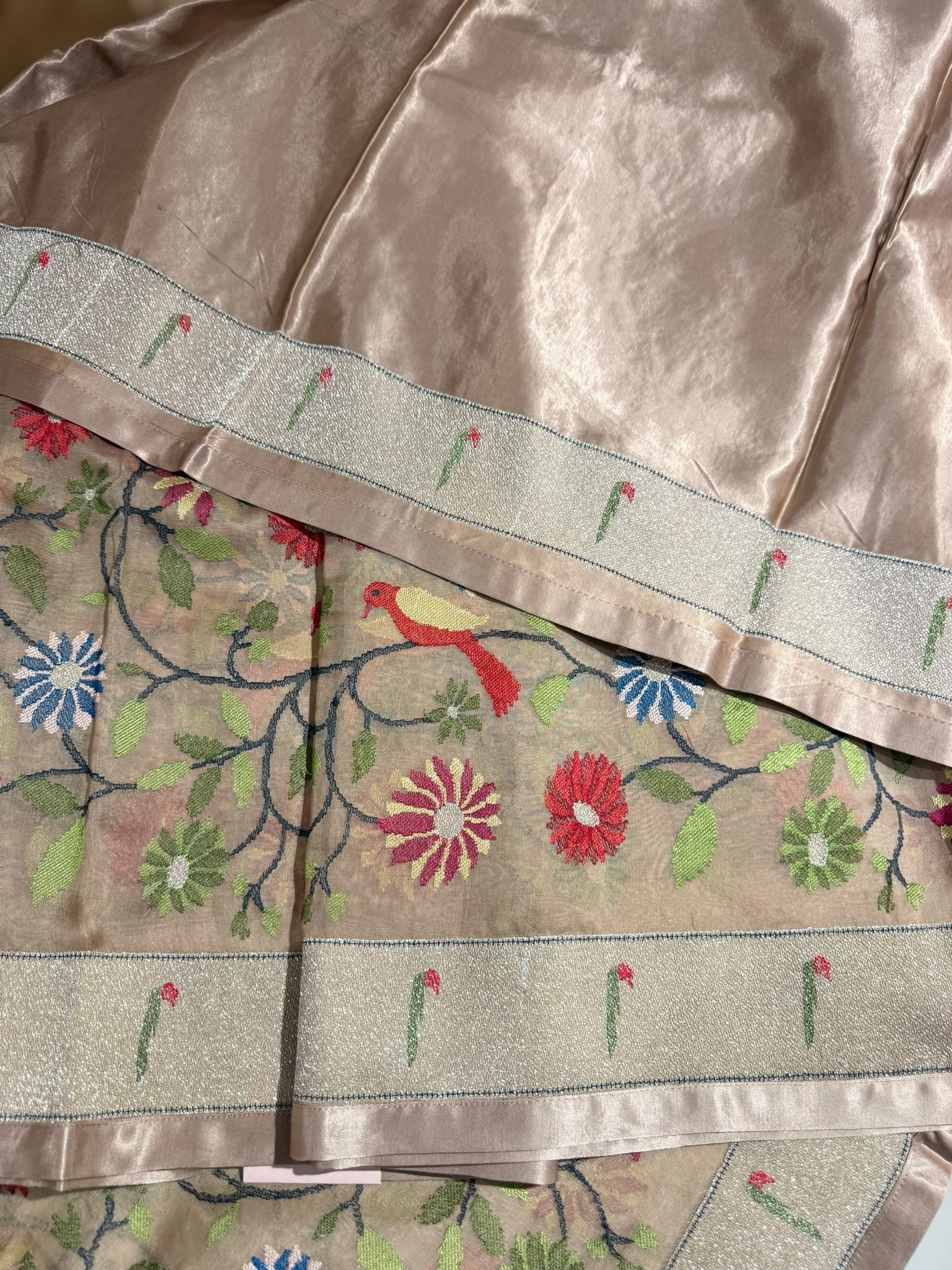 Light Brown Earthy Tone Pure Organza Saree with pythani insipred embroidery