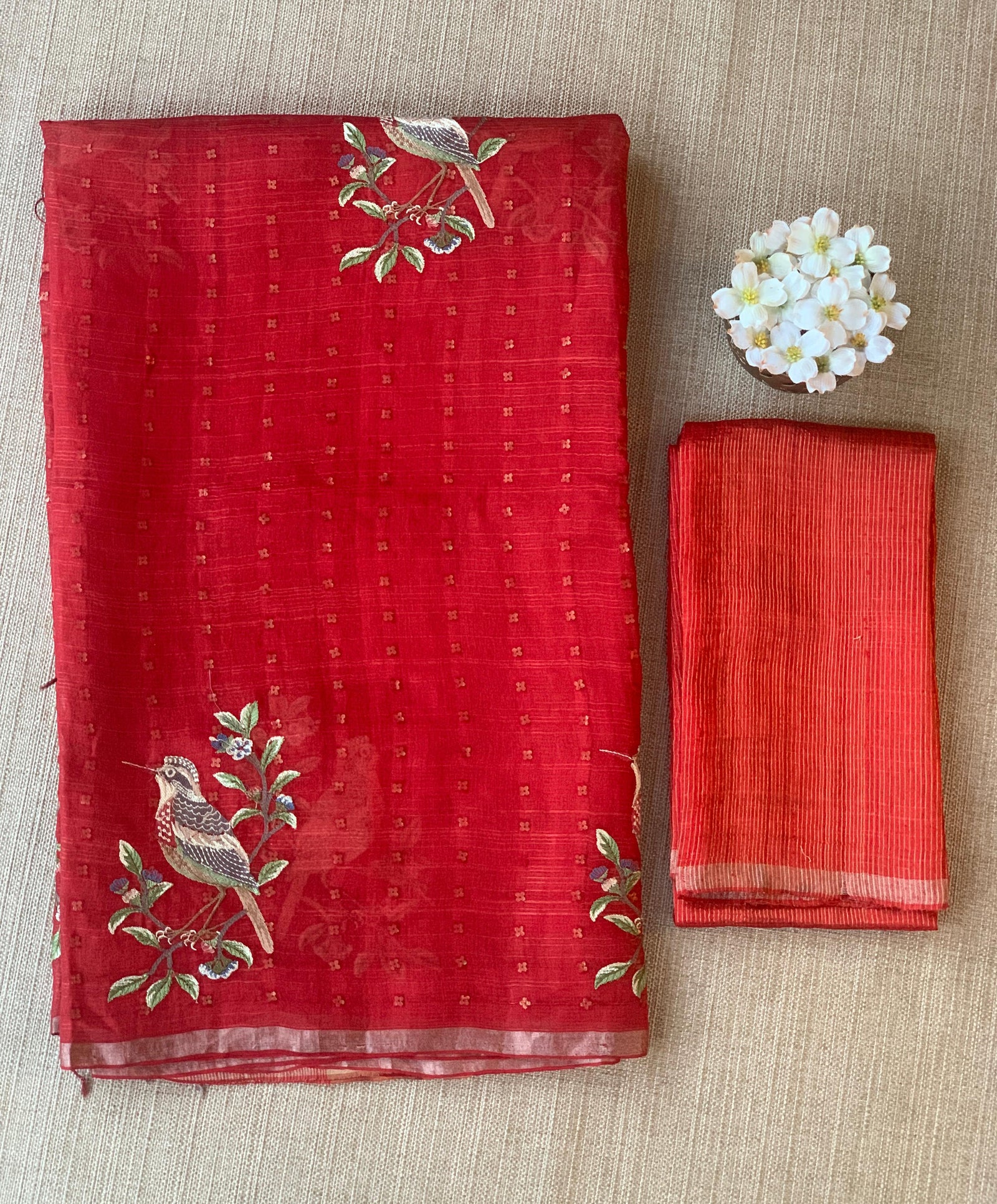 Red Tussar Kota Saree byloom Saree